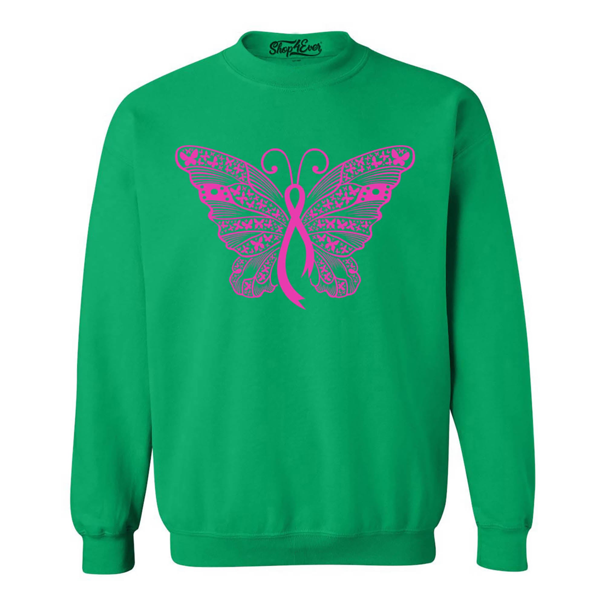 Pink Ribbon Butterfly Breast Cancer Awareness Crewneck Sweatshirts