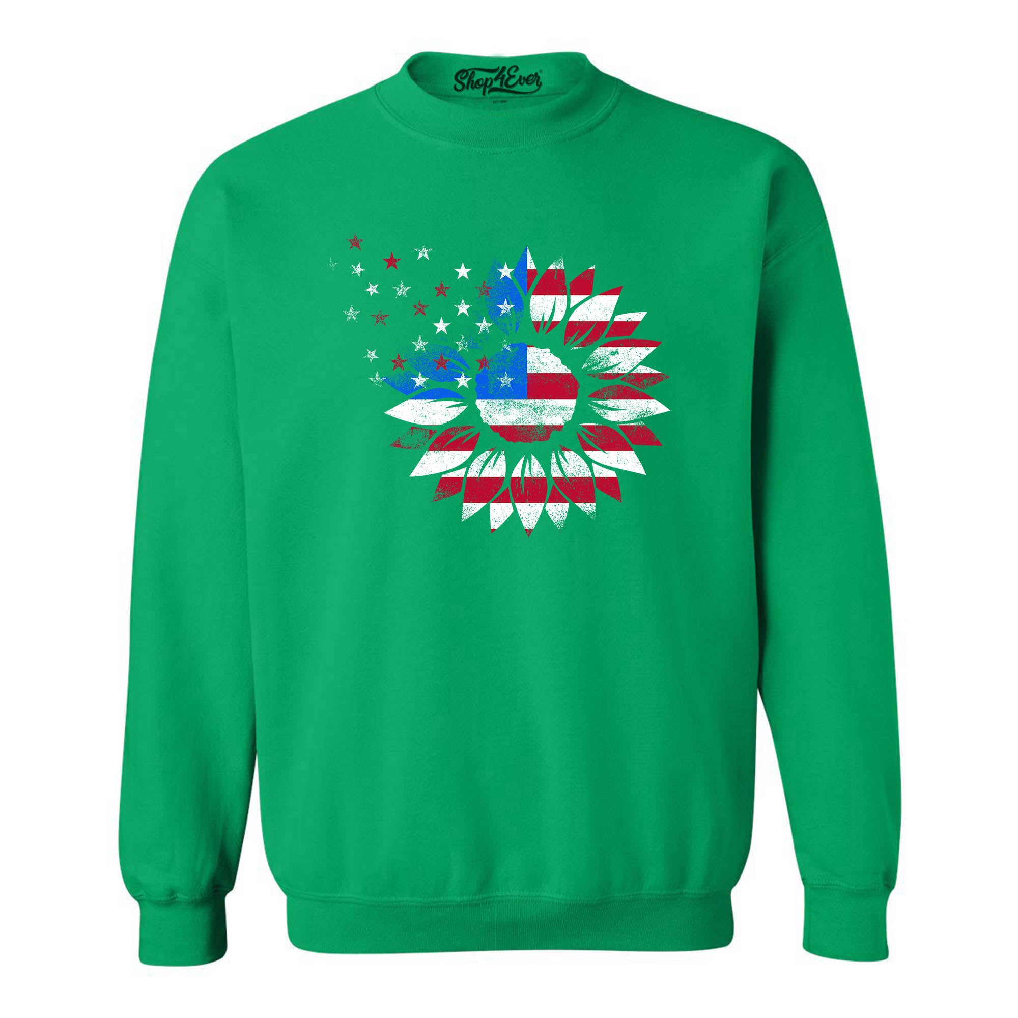 American Flag Sunflower Flower Star 4th of July Crewneck Sweatshirts