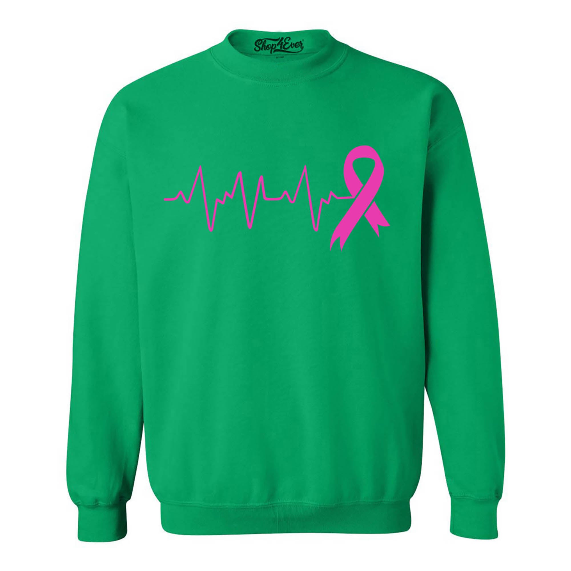 Heartbeat Pink Ribbon Breast Cancer Awareness Crewneck Sweatshirts