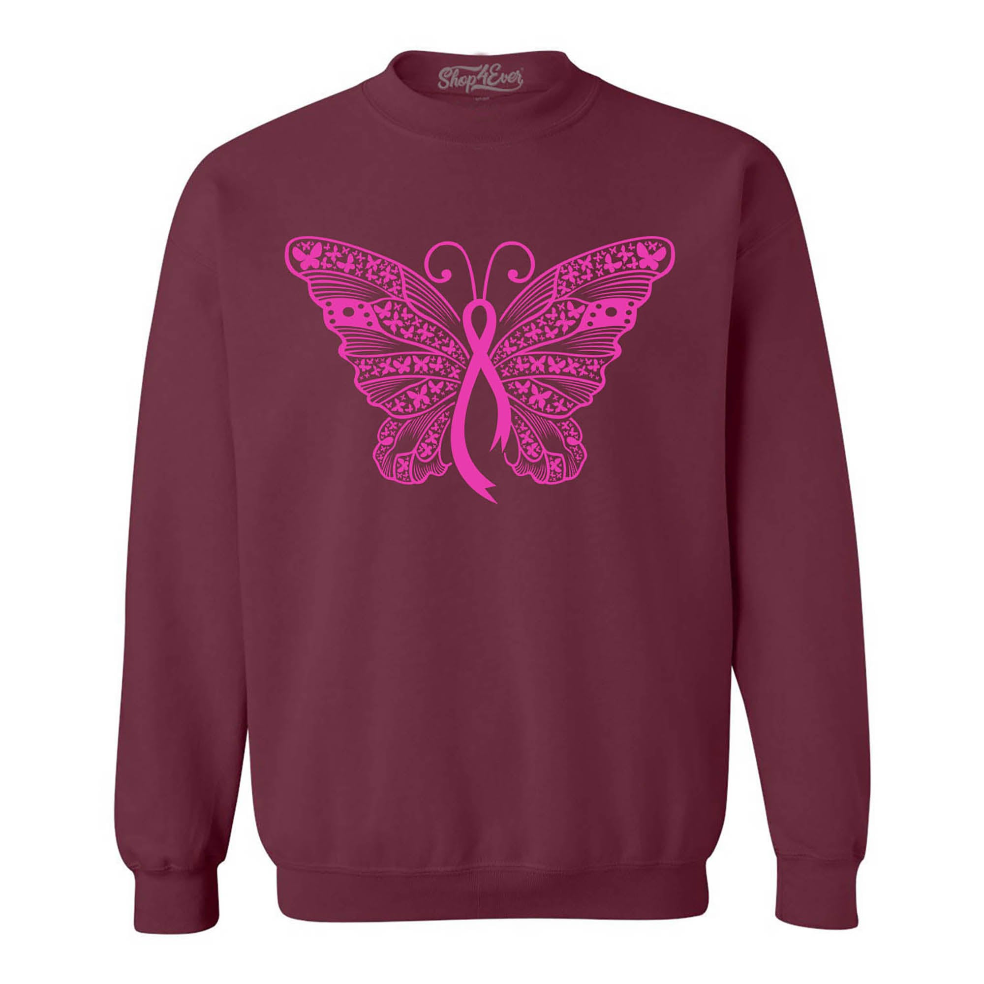 Pink Ribbon Butterfly Breast Cancer Awareness Crewneck Sweatshirts