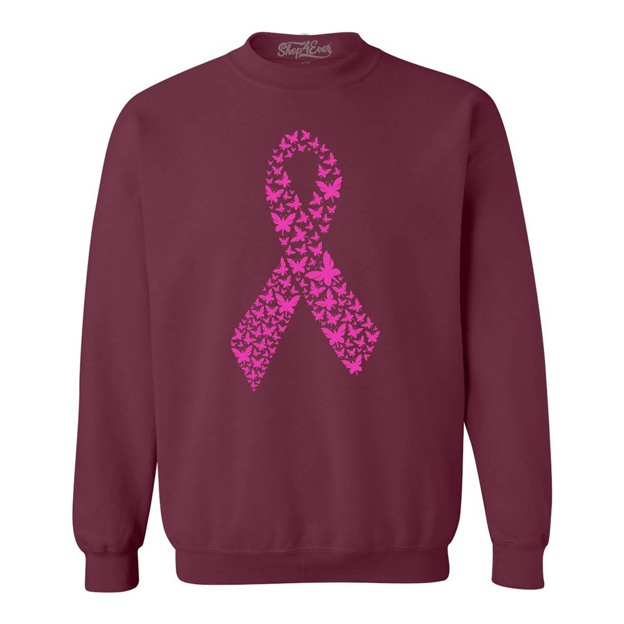 Pink Butterfly Ribbon Breast Cancer Awareness Crewneck Sweatshirts