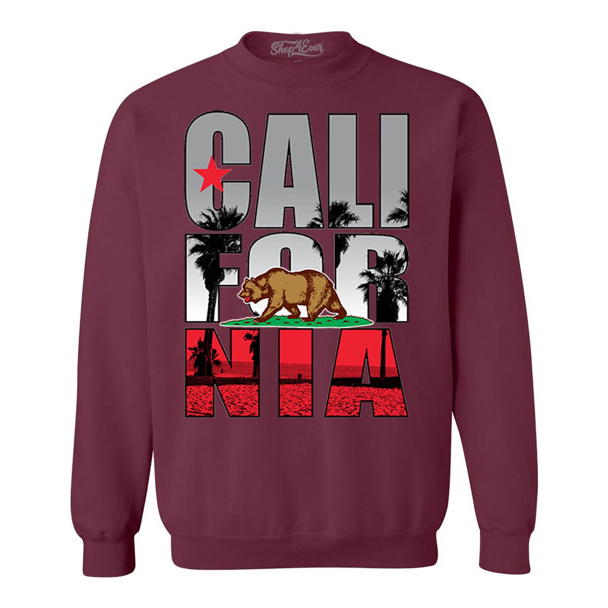 California Beach Palm Tree Crewnecks Cali Flag Sweatshirts