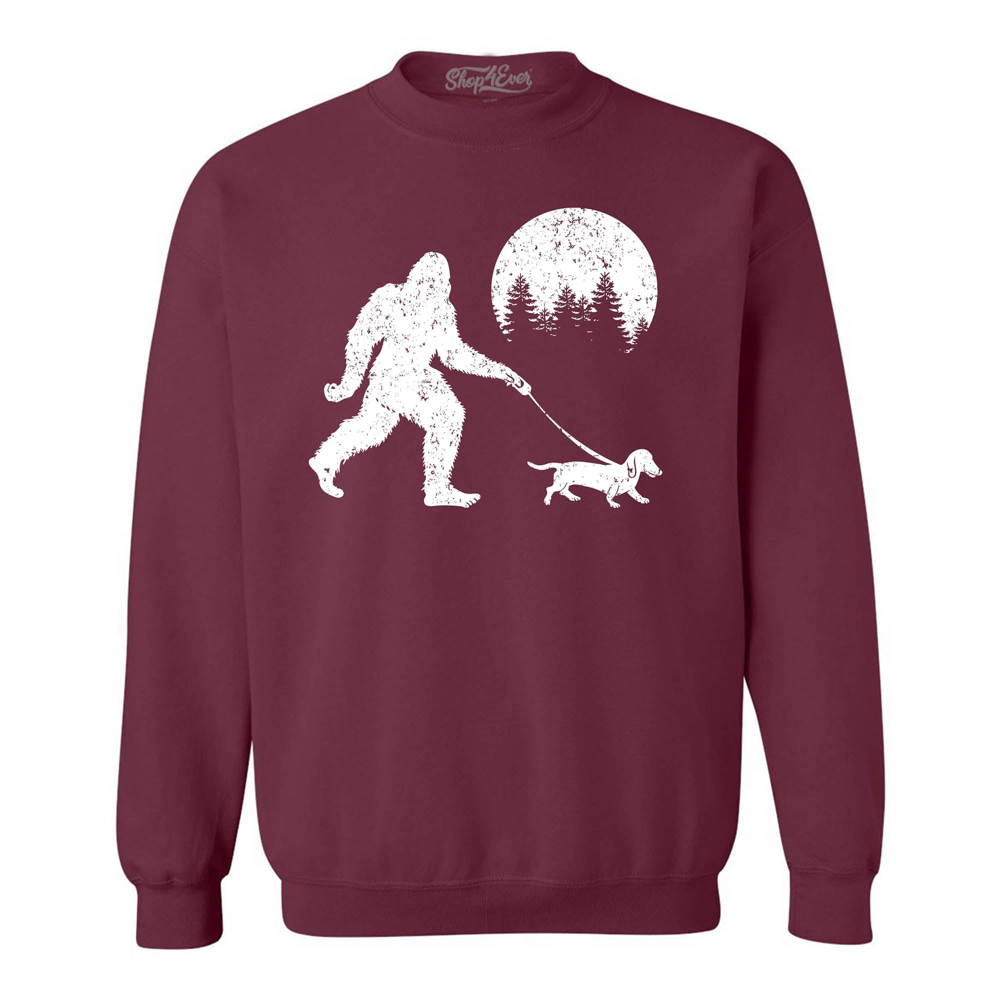 Bigfoot Walking Wiener Dog Funny Sasquatch Dachshund Crewneck Sweatshirts