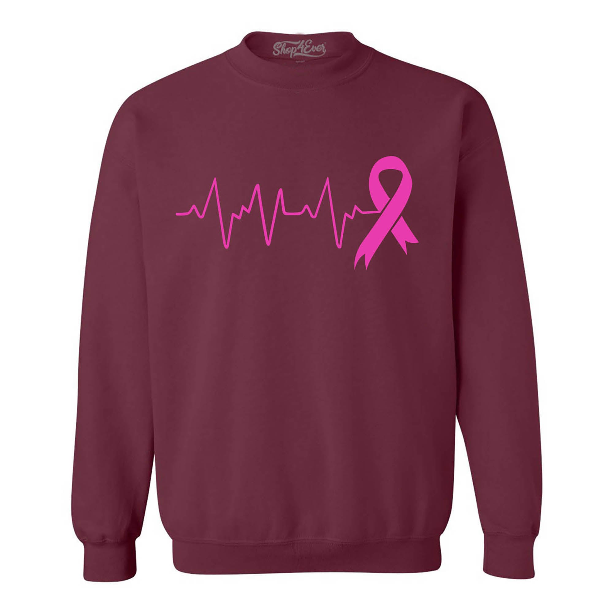 Heartbeat Pink Ribbon Breast Cancer Awareness Crewneck Sweatshirts