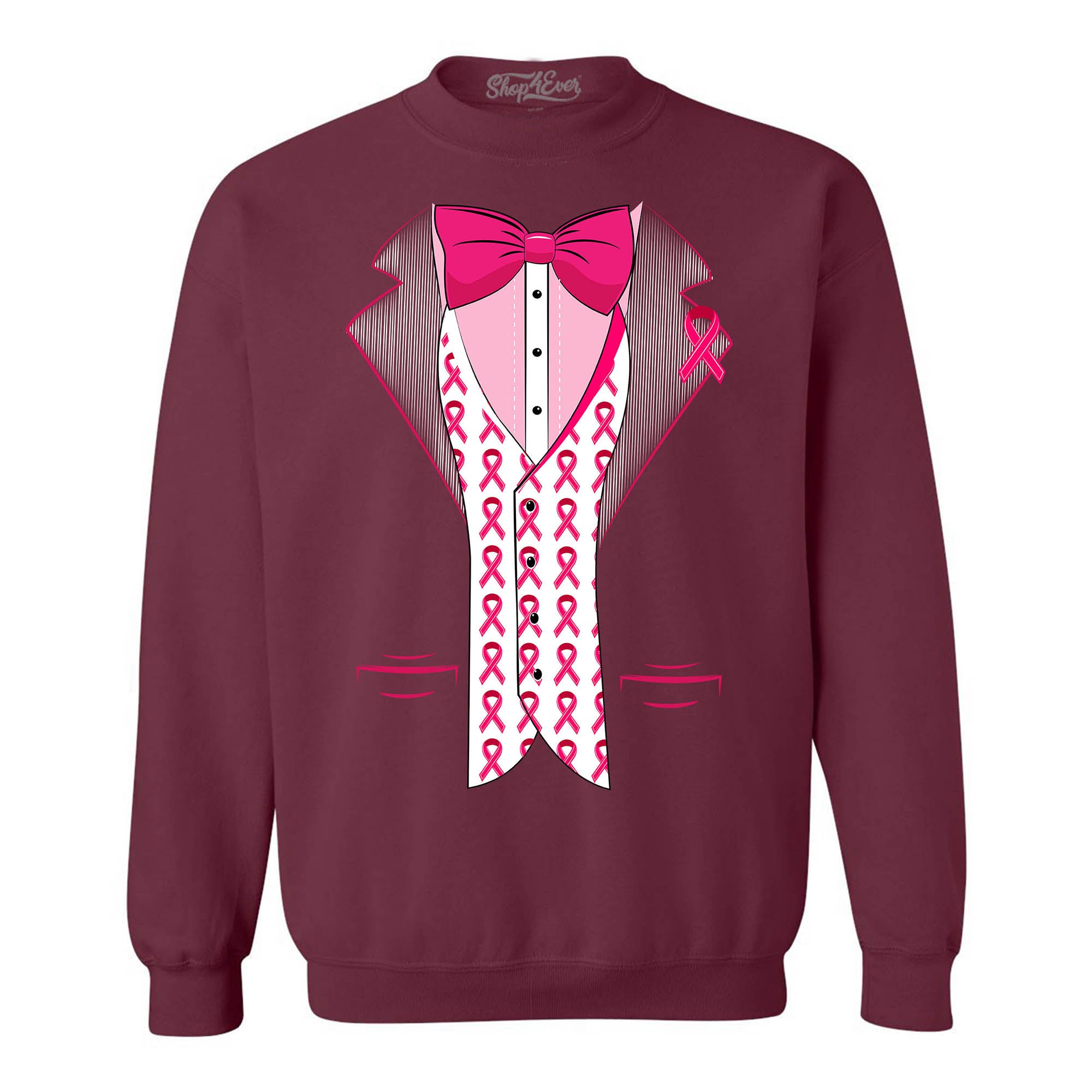 Breast Cancer Tuxedo Support Awareness Crewneck Sweatshirts