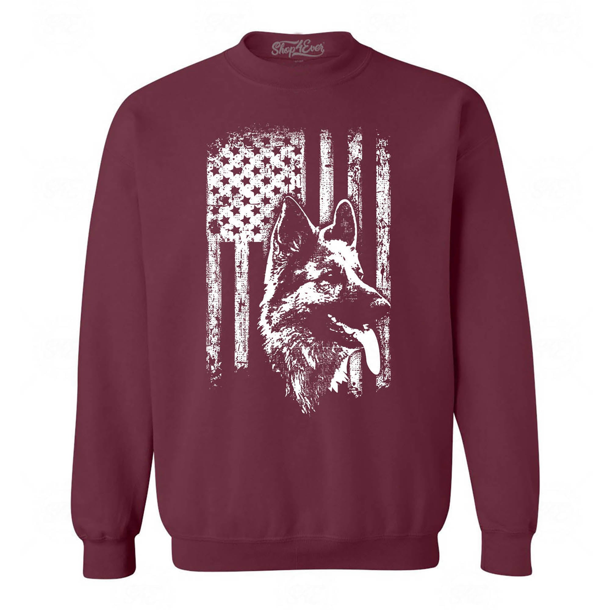 German Shepherd American Flag Crewneck Sweatshirts