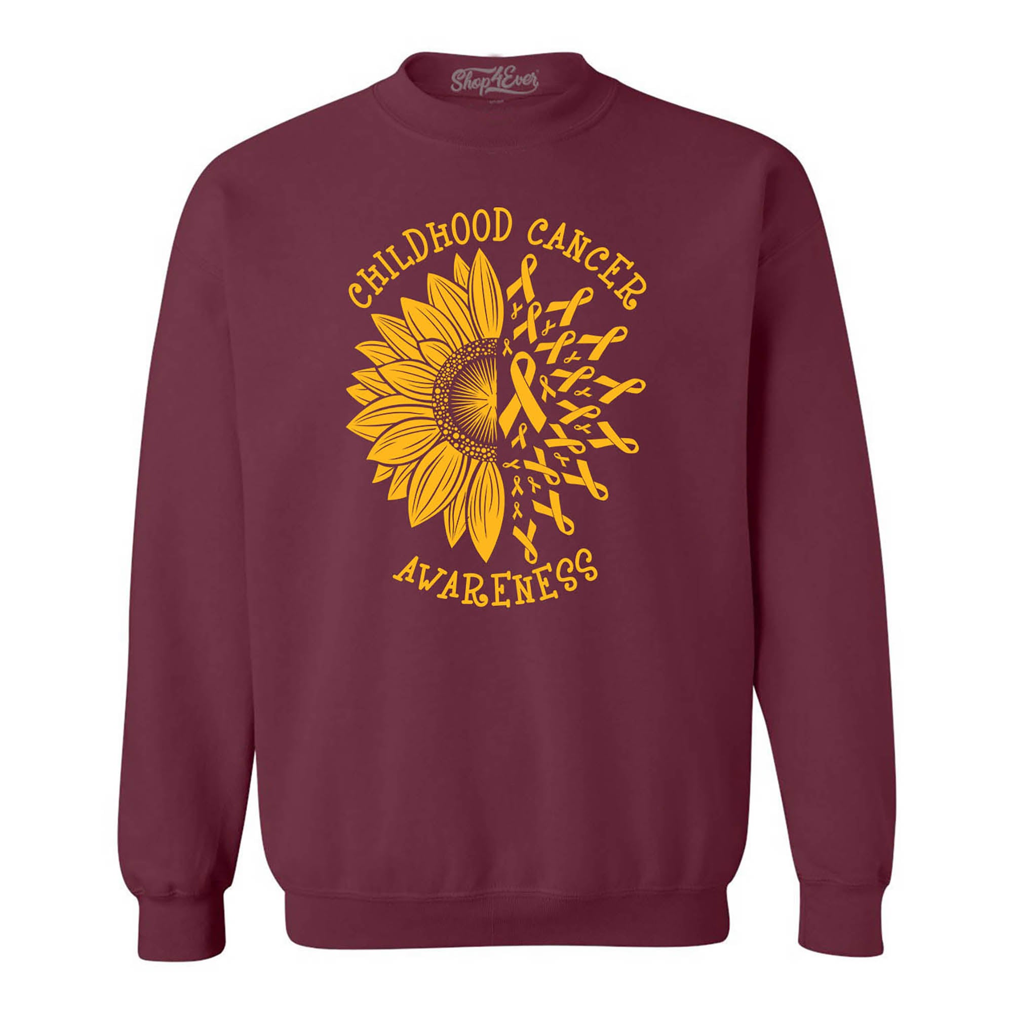 Sunflower Gold Ribbon Childhood Cancer Awareness Crewneck Sweatshirts
