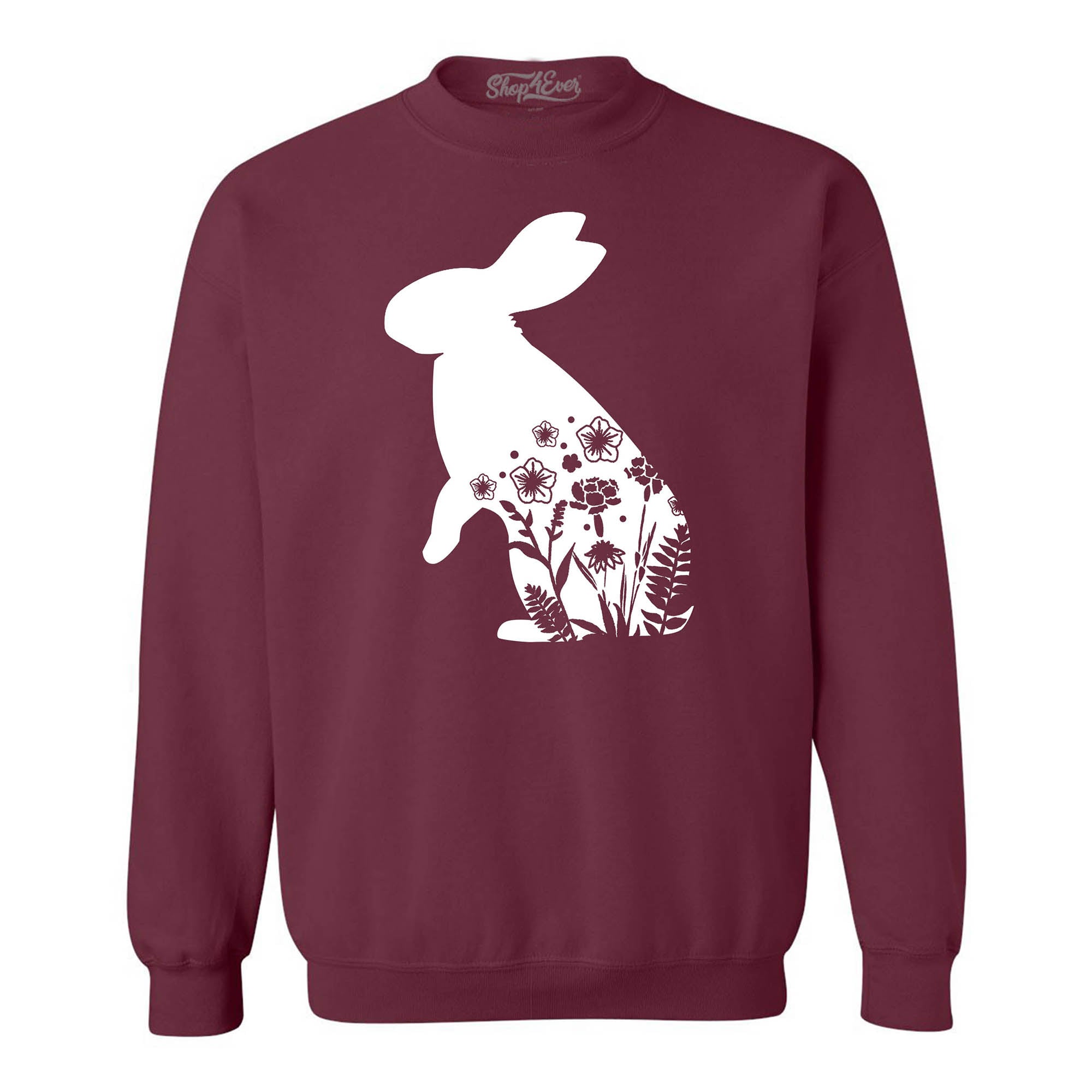 Floral Easter Bunny Rabbit with Spring Flowers Crewneck Sweatshirts