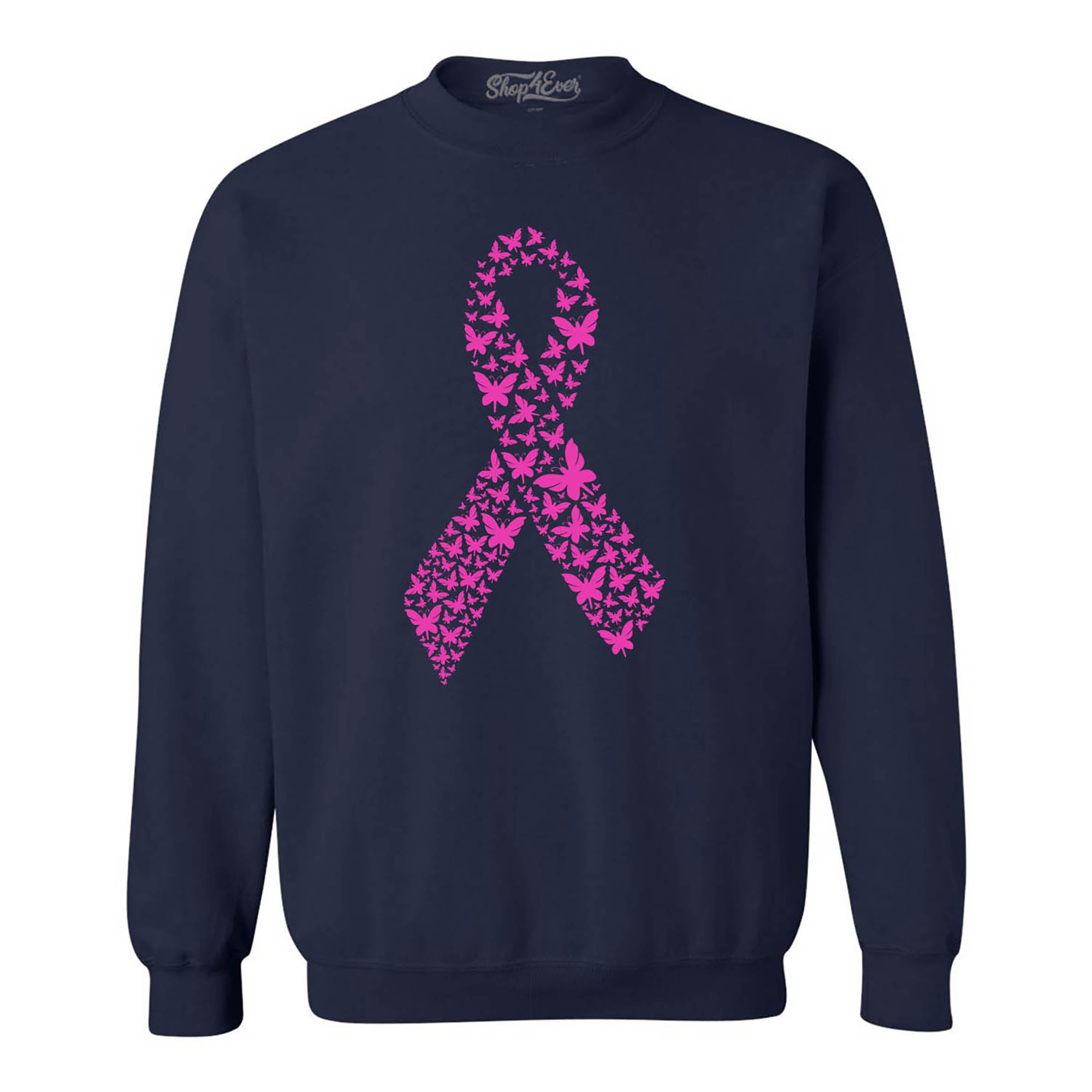 Pink Butterfly Ribbon Breast Cancer Awareness Crewneck Sweatshirts
