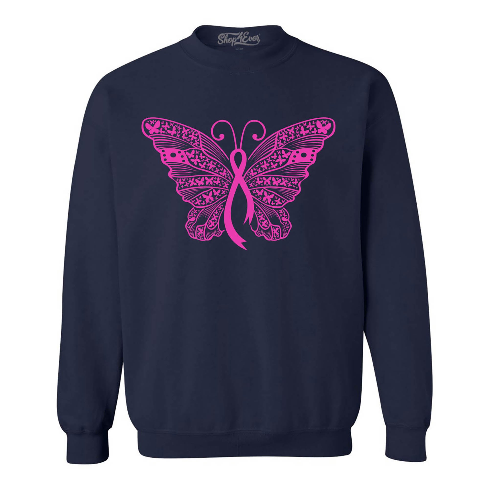 Pink Ribbon Butterfly Breast Cancer Awareness Crewneck Sweatshirts