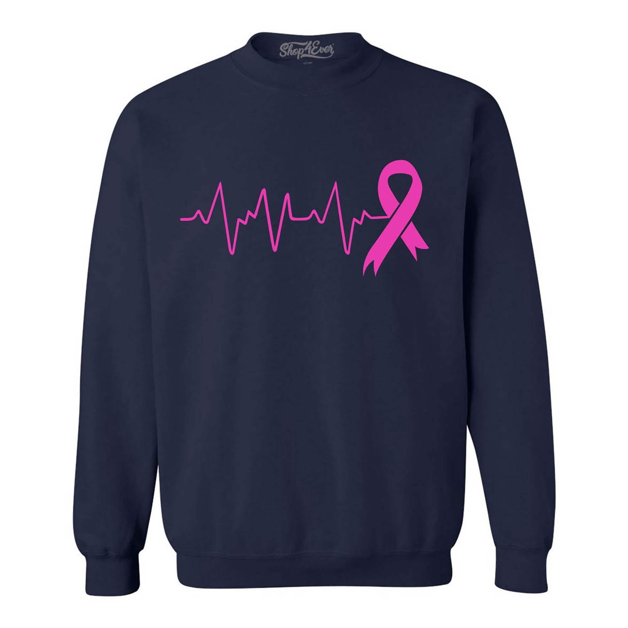 Heartbeat Pink Ribbon Breast Cancer Awareness Crewneck Sweatshirts
