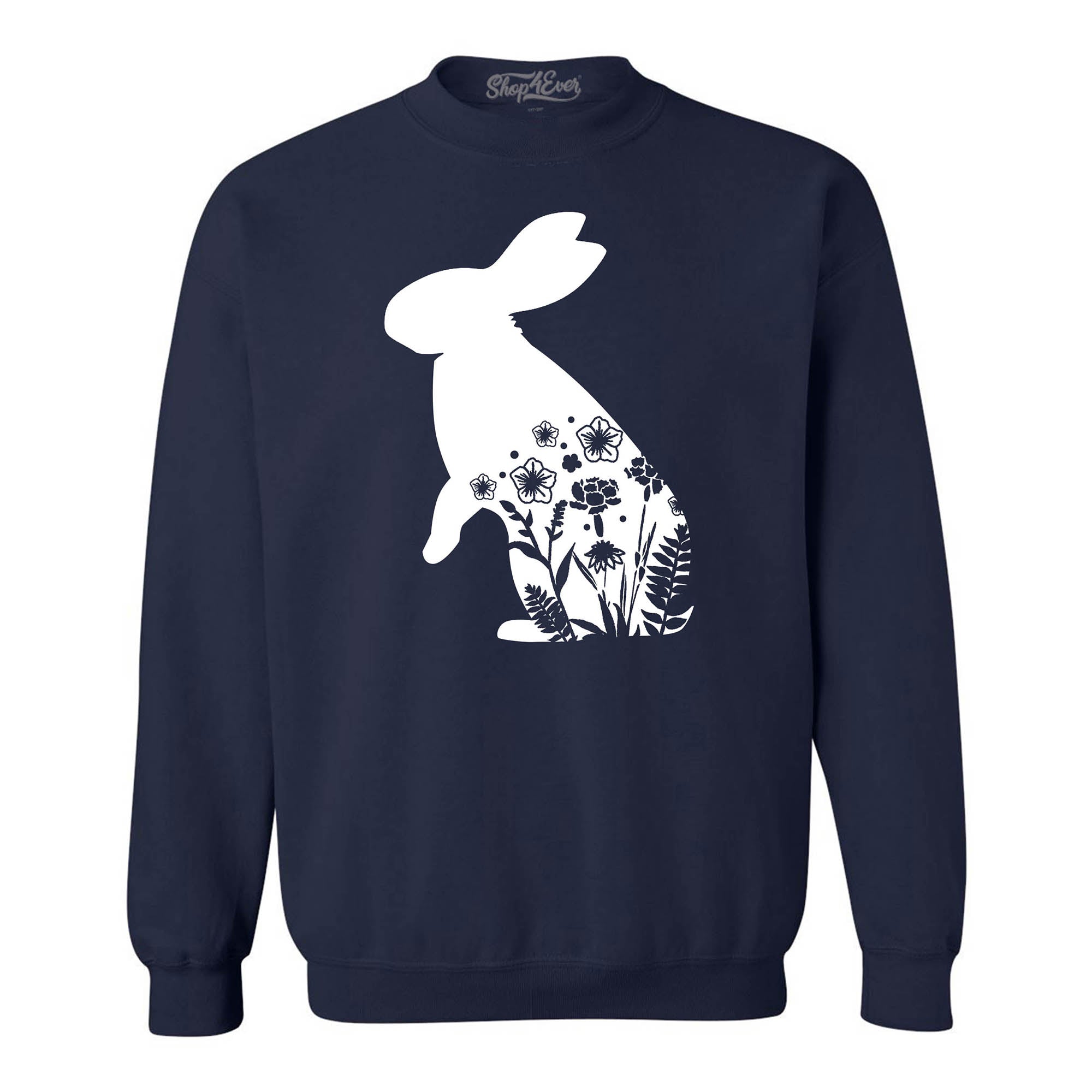 Floral Easter Bunny Rabbit with Spring Flowers Crewneck Sweatshirts