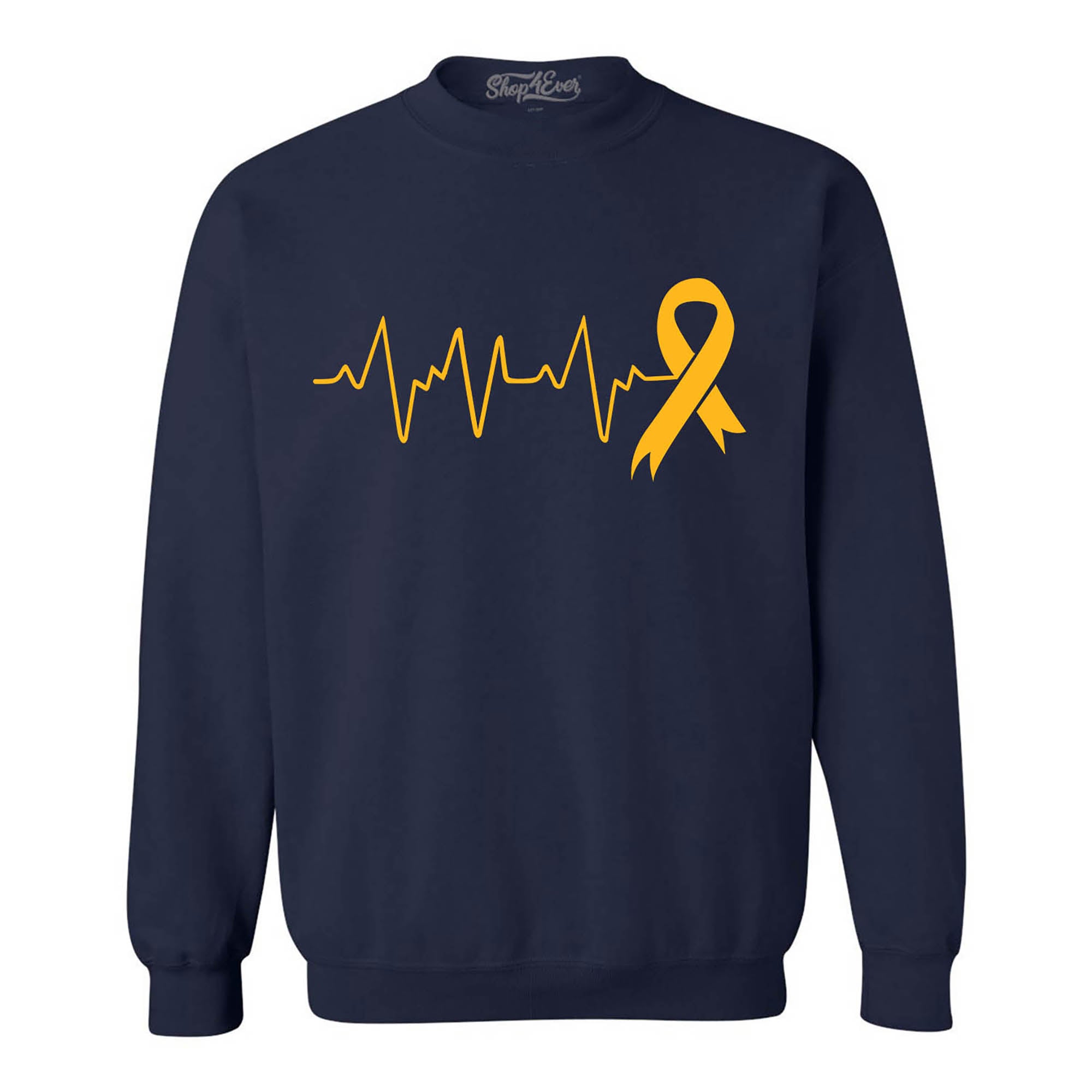 Heartbeat Gold Ribbon Childhood Cancer Awareness Crewneck Sweatshirts