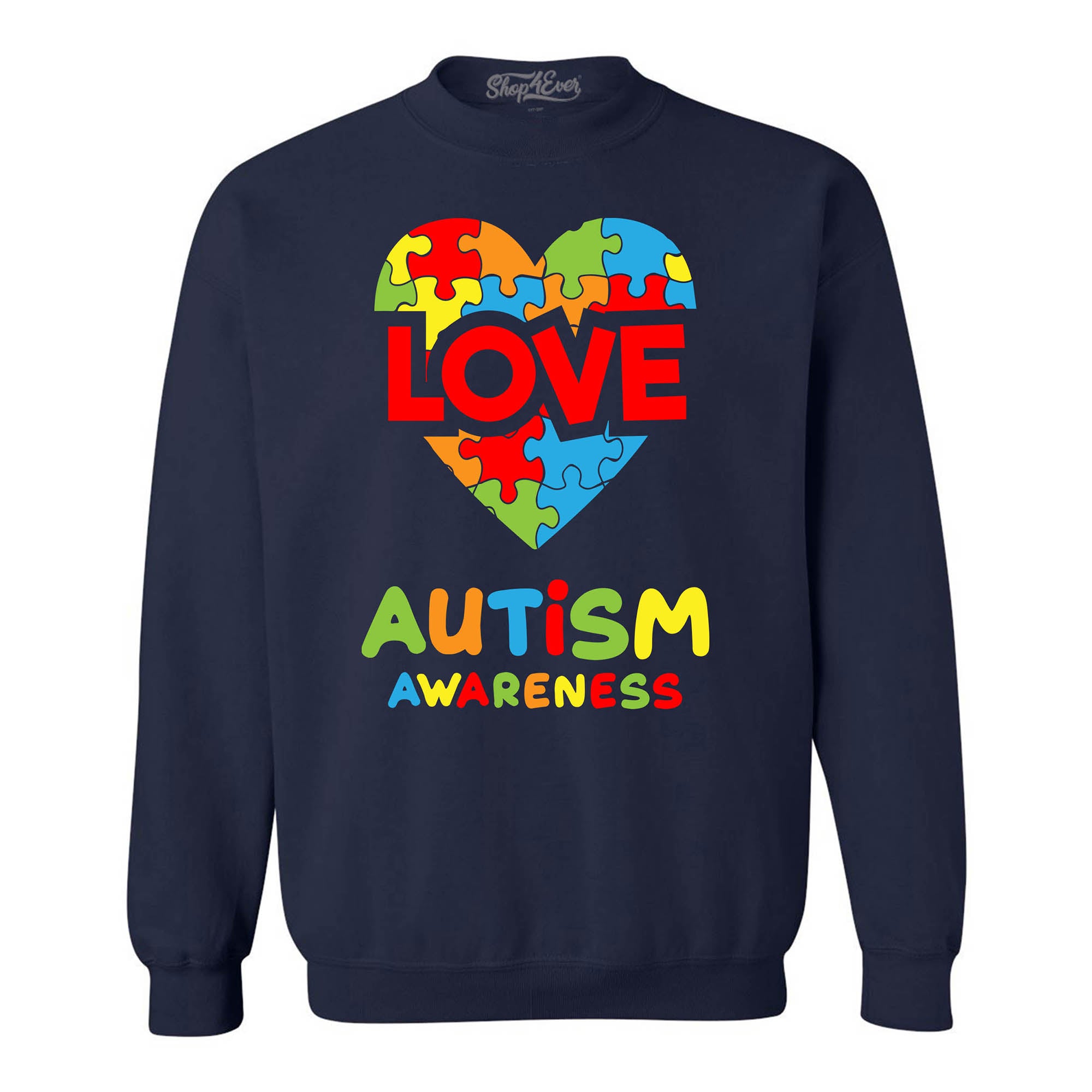 Autism Awareness Love with Puzzled Heart Crewneck Sweatshirts