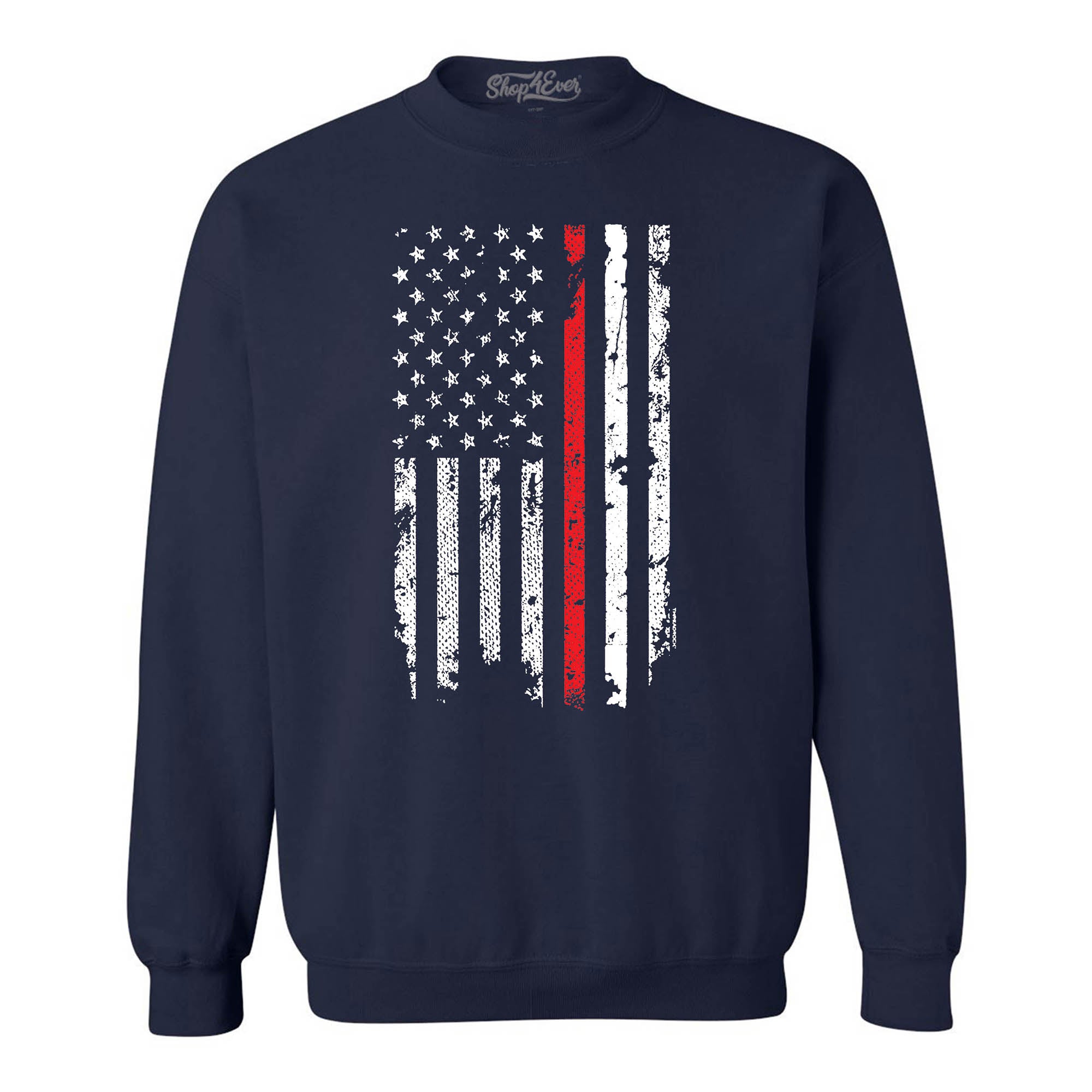 Firefighter American Flag Red Line Stripe USA 4th of July Crewneck Sweatshirts