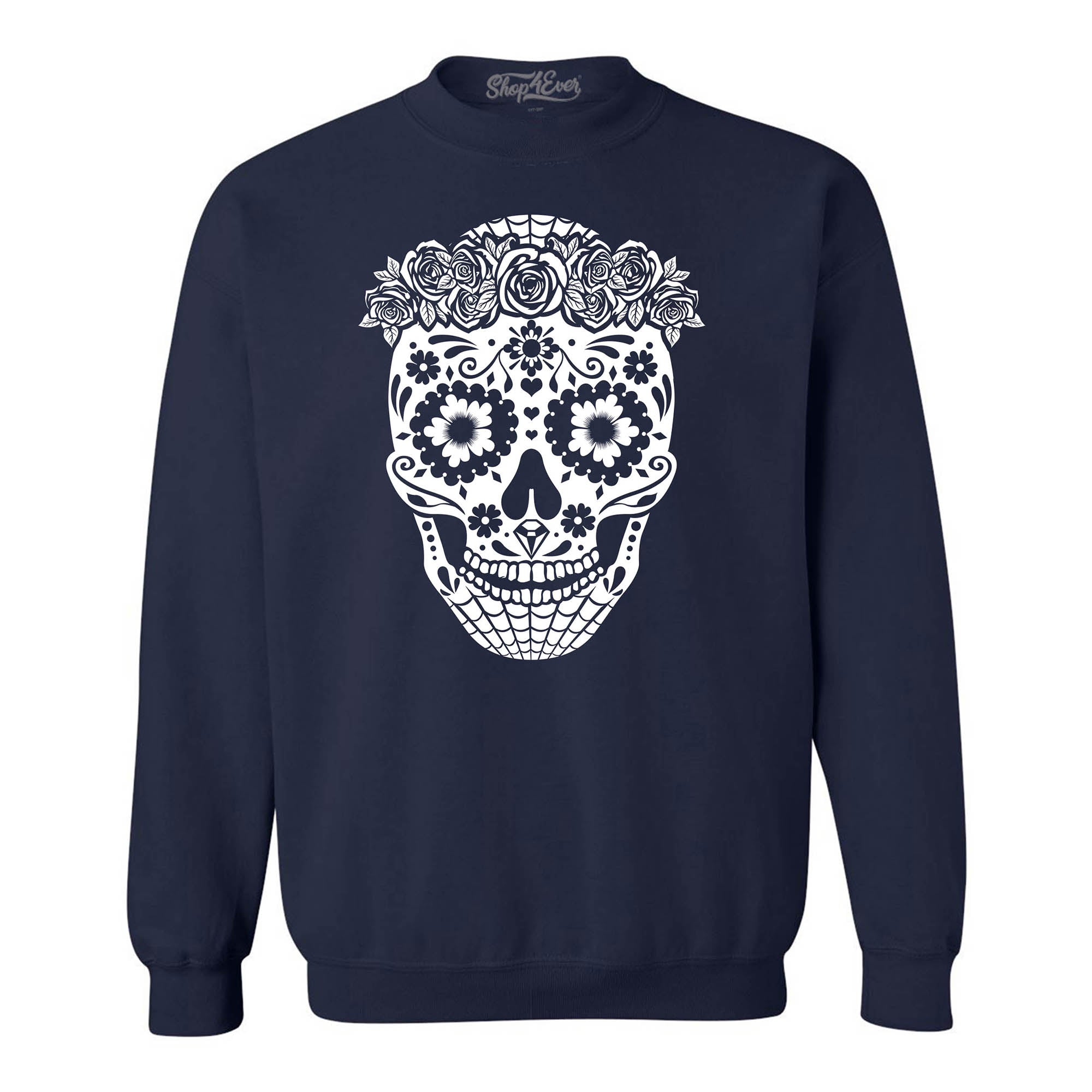 Floral Day of the Dead Girl Skull Crewneck Sweatshirts