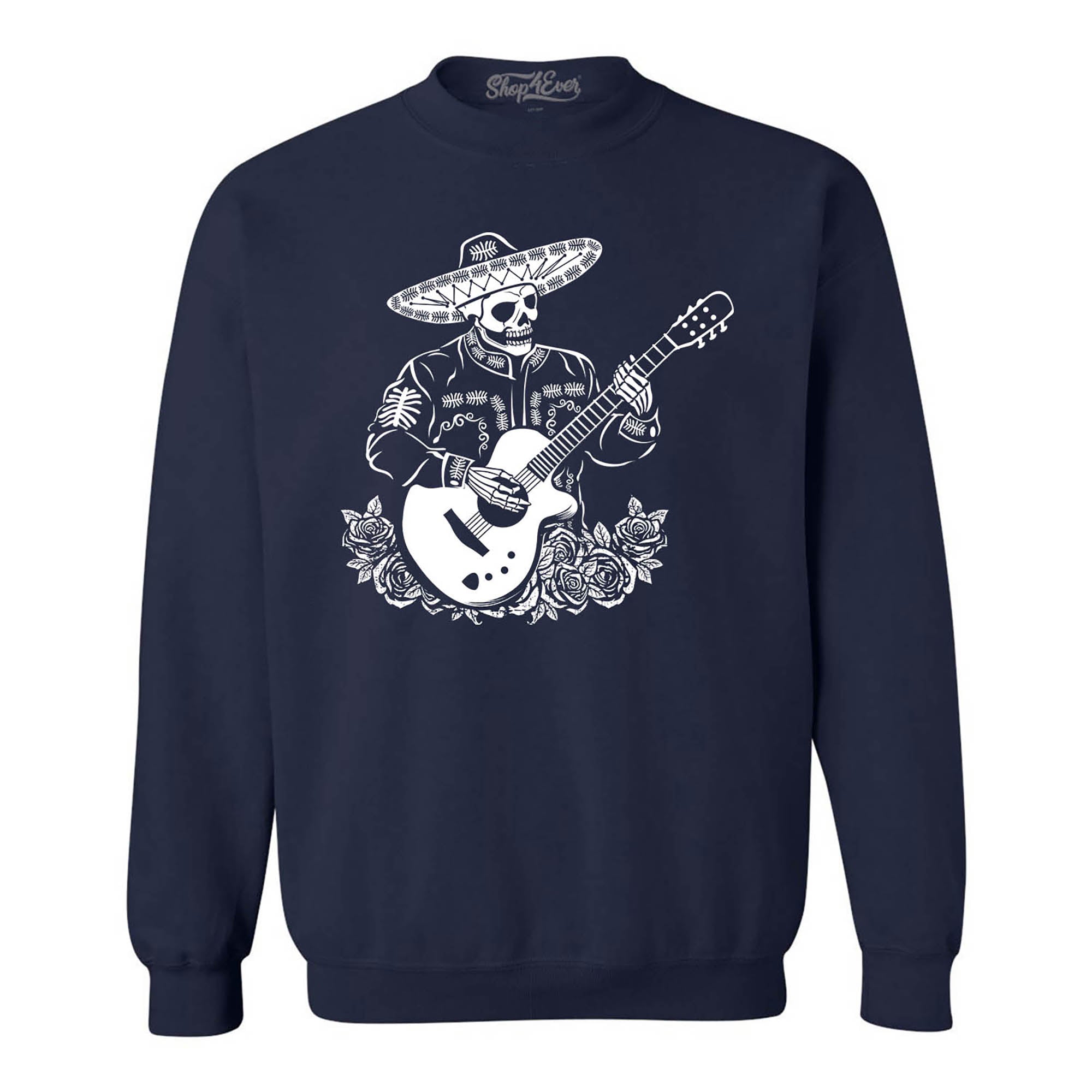 Mariachi Skeleton Playing Guitar Day of the Dead Crewneck Sweatshirts