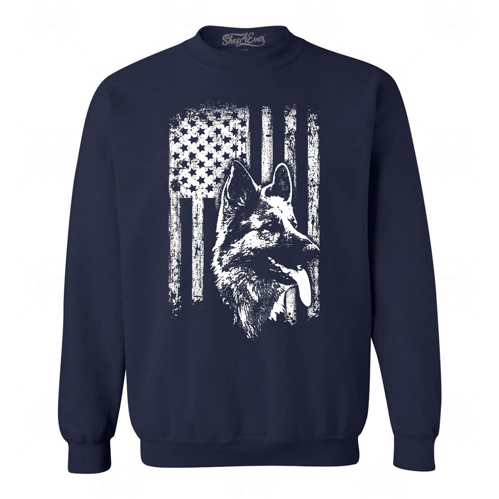 German Shepherd American Flag Crewneck Sweatshirts