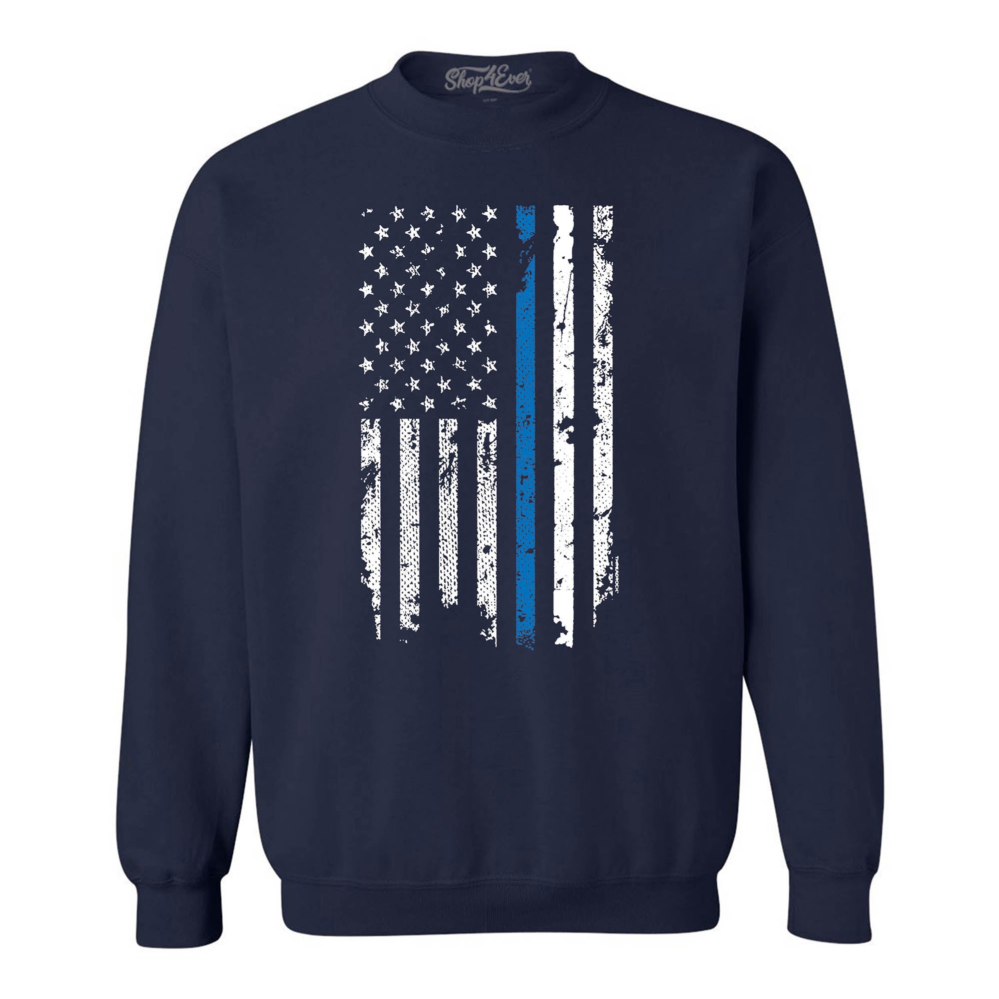Police Officer American Flag Blue Line USA Law Enforcement Crewneck Sweatshirts