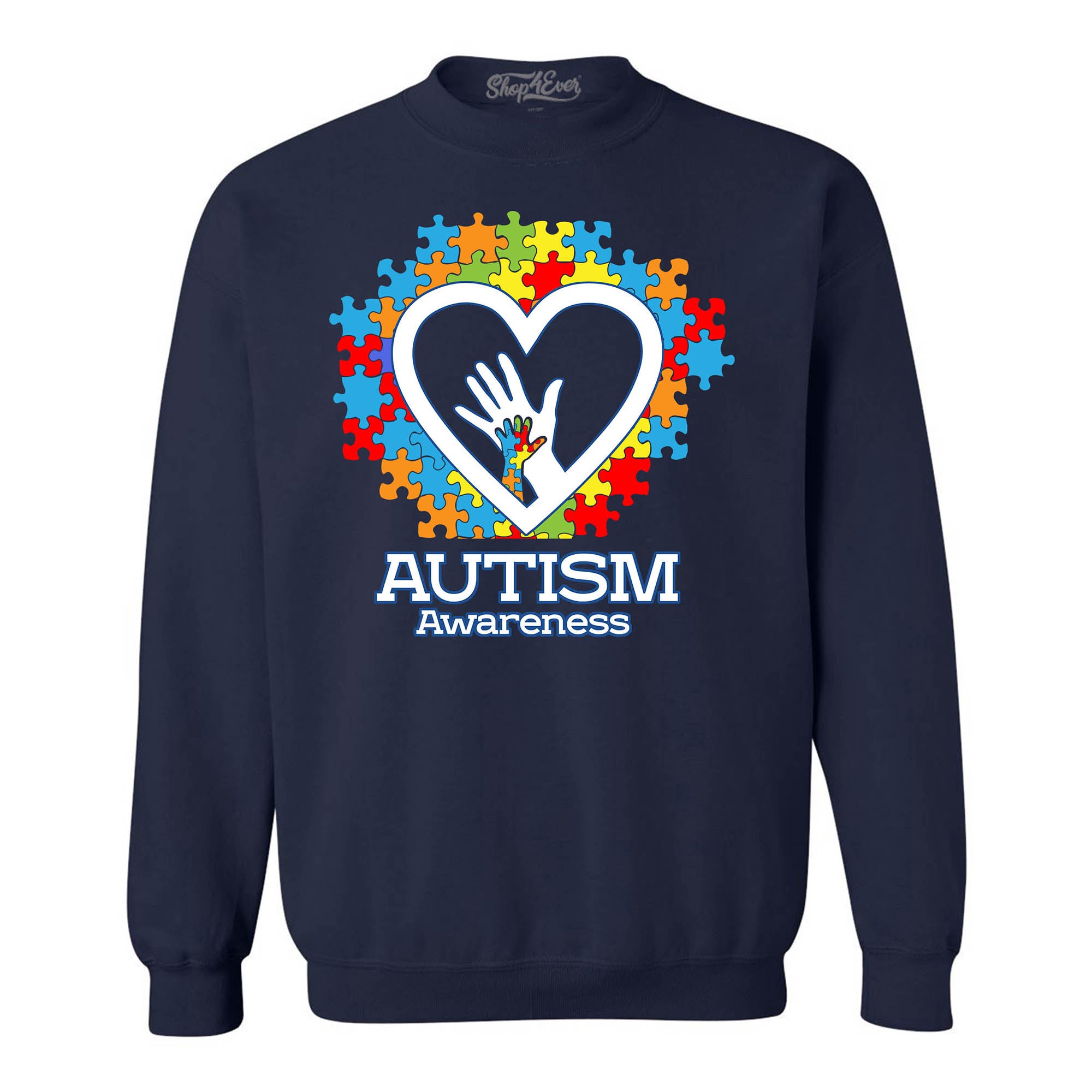 Autism Awareness Hands in Heart Crewneck Sweatshirts