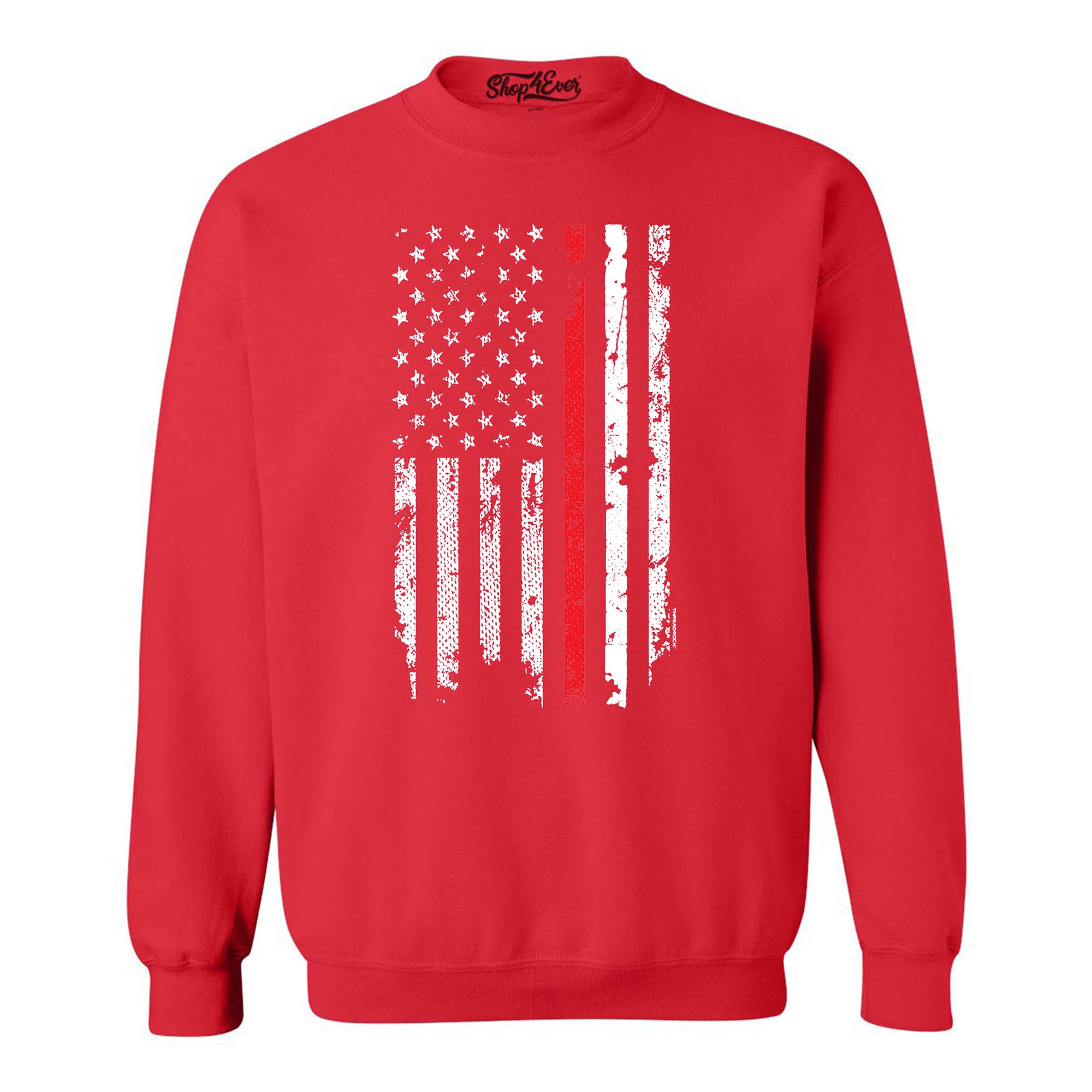 Firefighter American Flag Red Line Stripe USA 4th of July Crewneck Sweatshirts