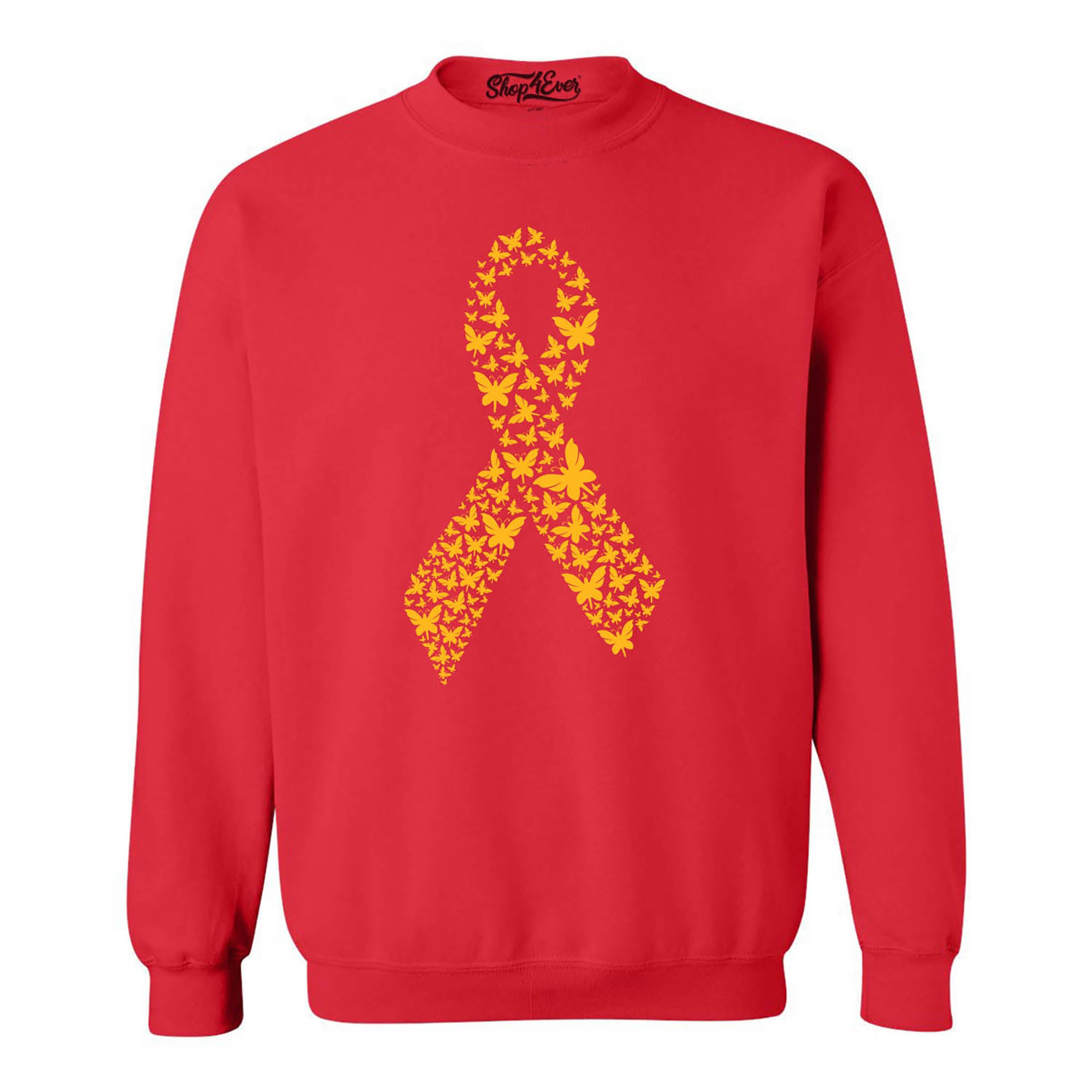 Gold Butterfly Ribbon Childhood Cancer Awareness Crewneck Sweatshirts