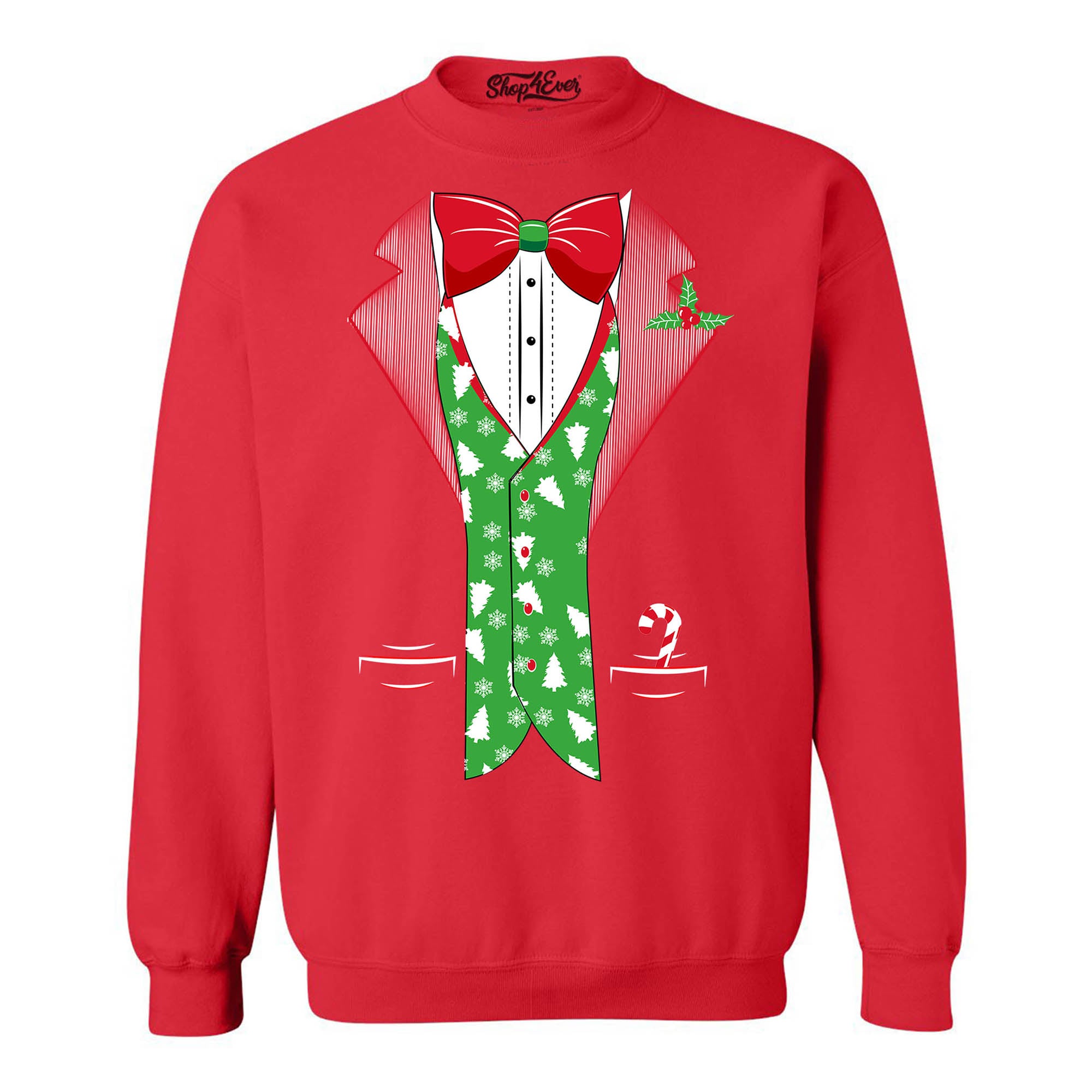 Tuxedo Christmas Costume Tree Vest Crewnecks Xmas Sweatshirts