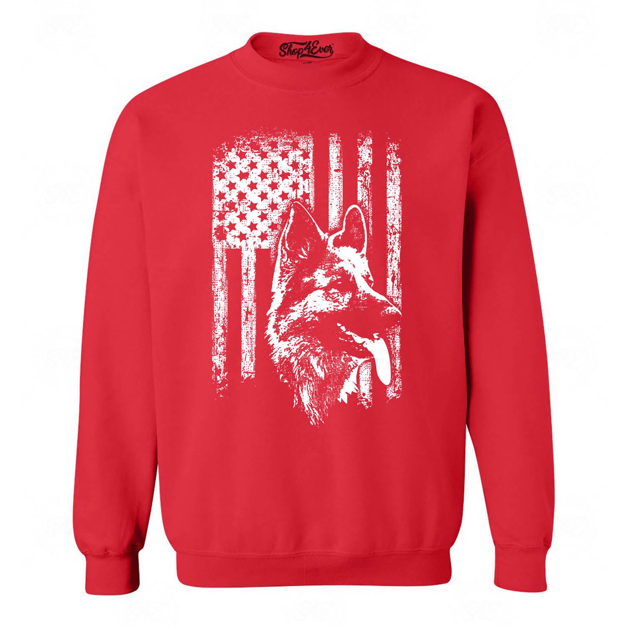 German Shepherd American Flag Crewneck Sweatshirts