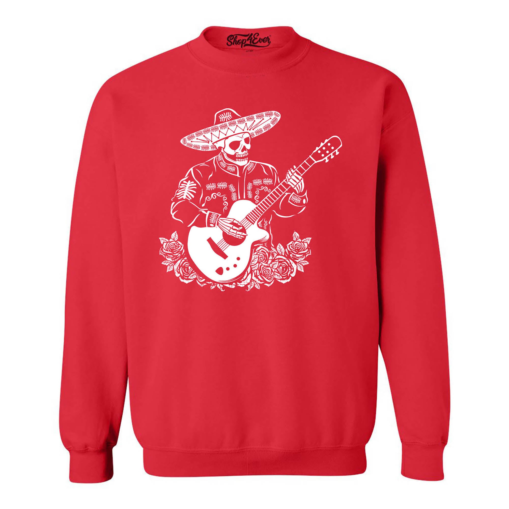 Mariachi Skeleton Playing Guitar Day of the Dead Crewneck Sweatshirts