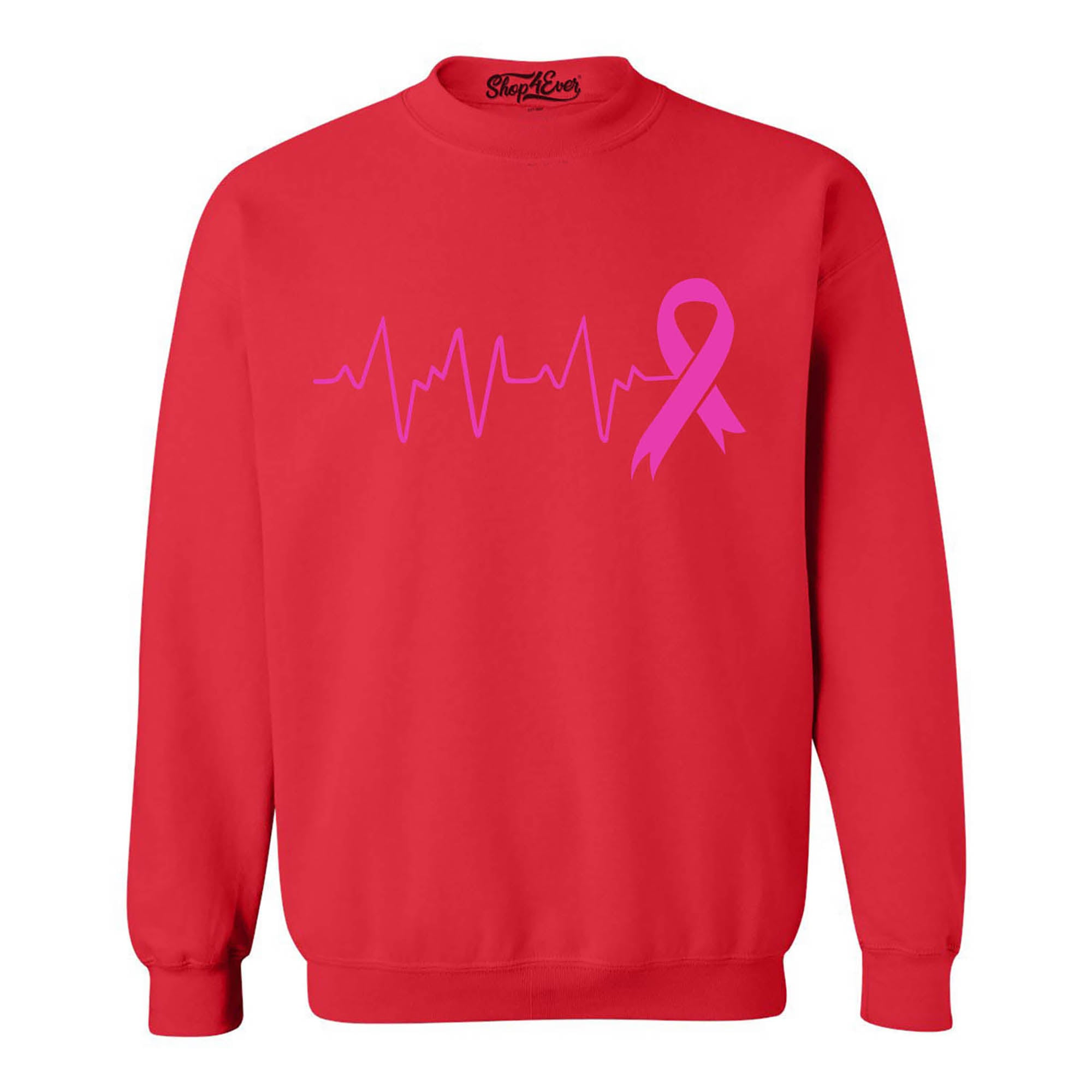 Heartbeat Pink Ribbon Breast Cancer Awareness Crewneck Sweatshirts