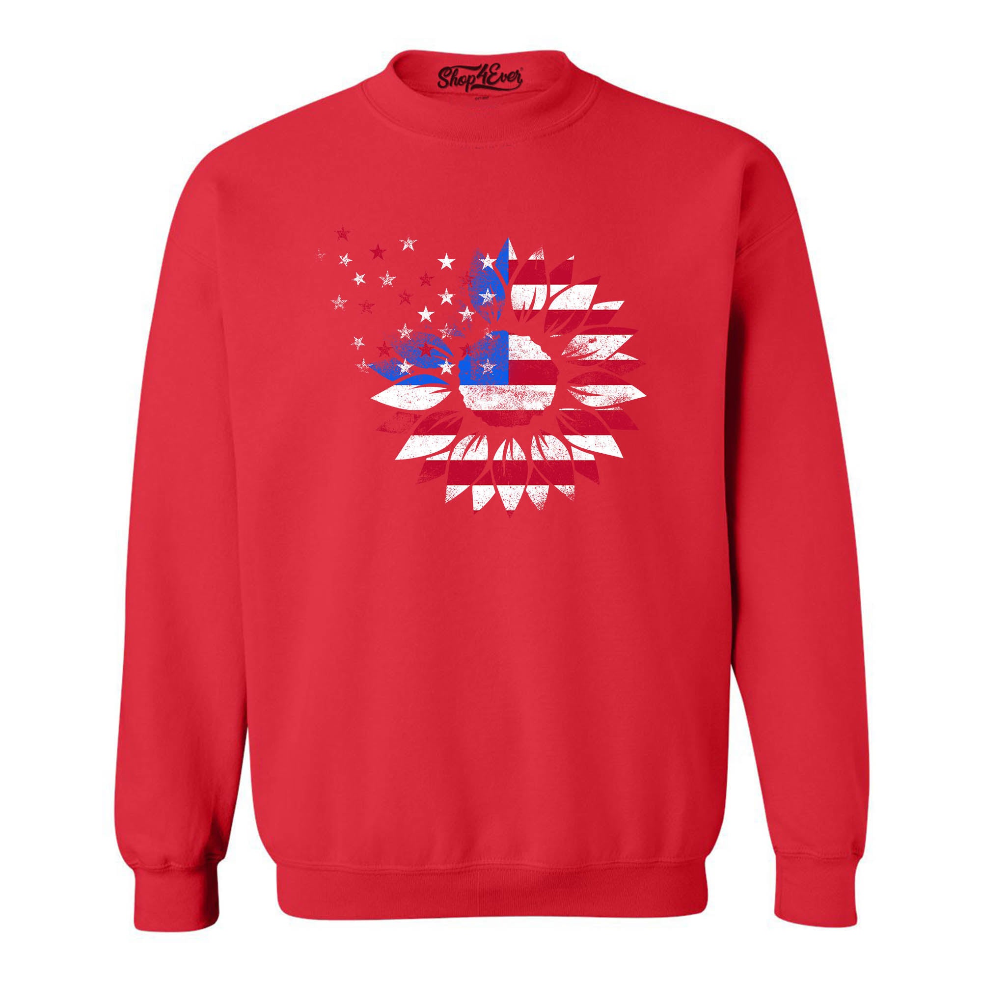 American Flag Sunflower Flower Star 4th of July Crewneck Sweatshirts