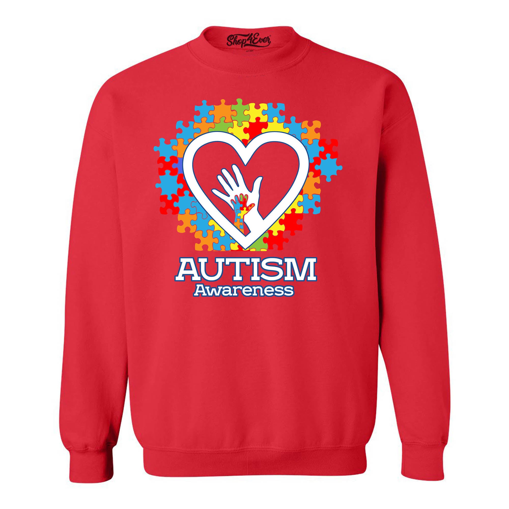 Autism Awareness Hands in Heart Crewneck Sweatshirts