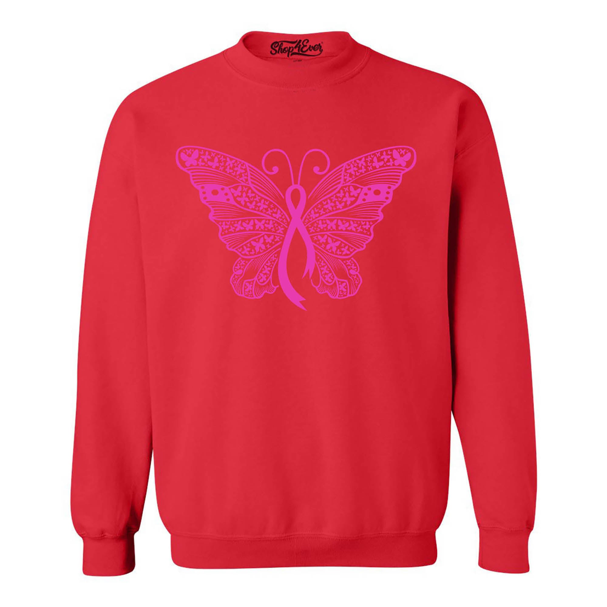 Pink Ribbon Butterfly Breast Cancer Awareness Crewneck Sweatshirts