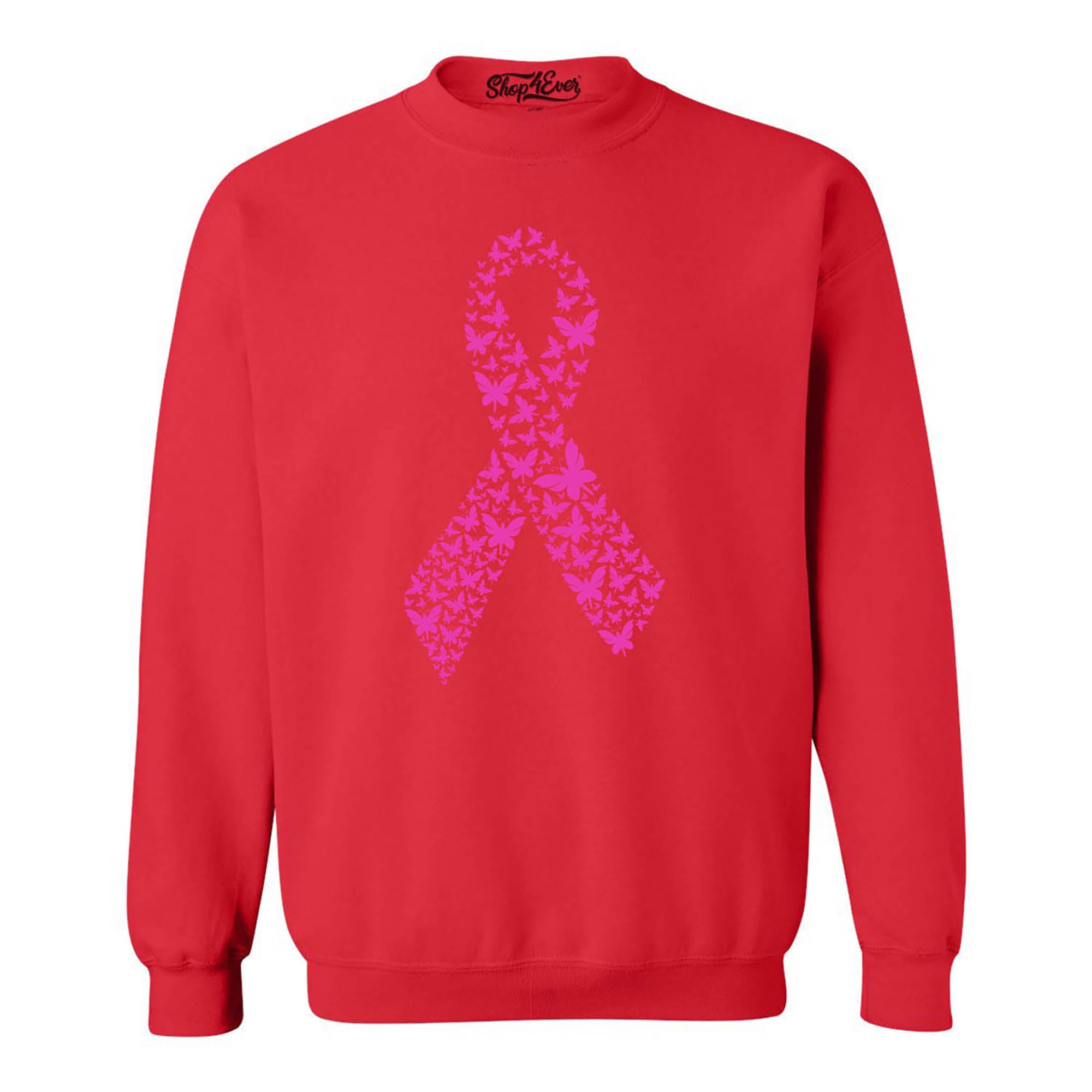 Pink Butterfly Ribbon Breast Cancer Awareness Crewneck Sweatshirts