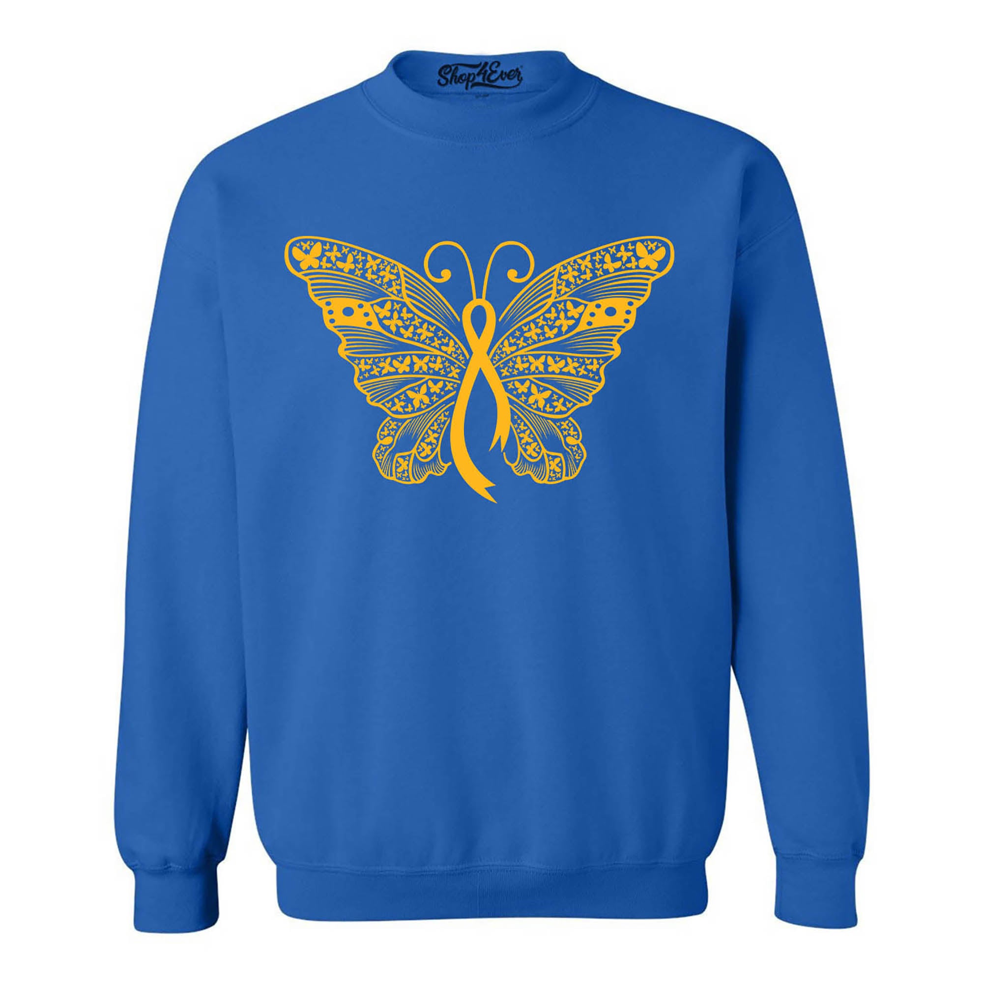 Gold Ribbon Butterfly Childhood Cancer Awareness Crewneck Sweatshirts