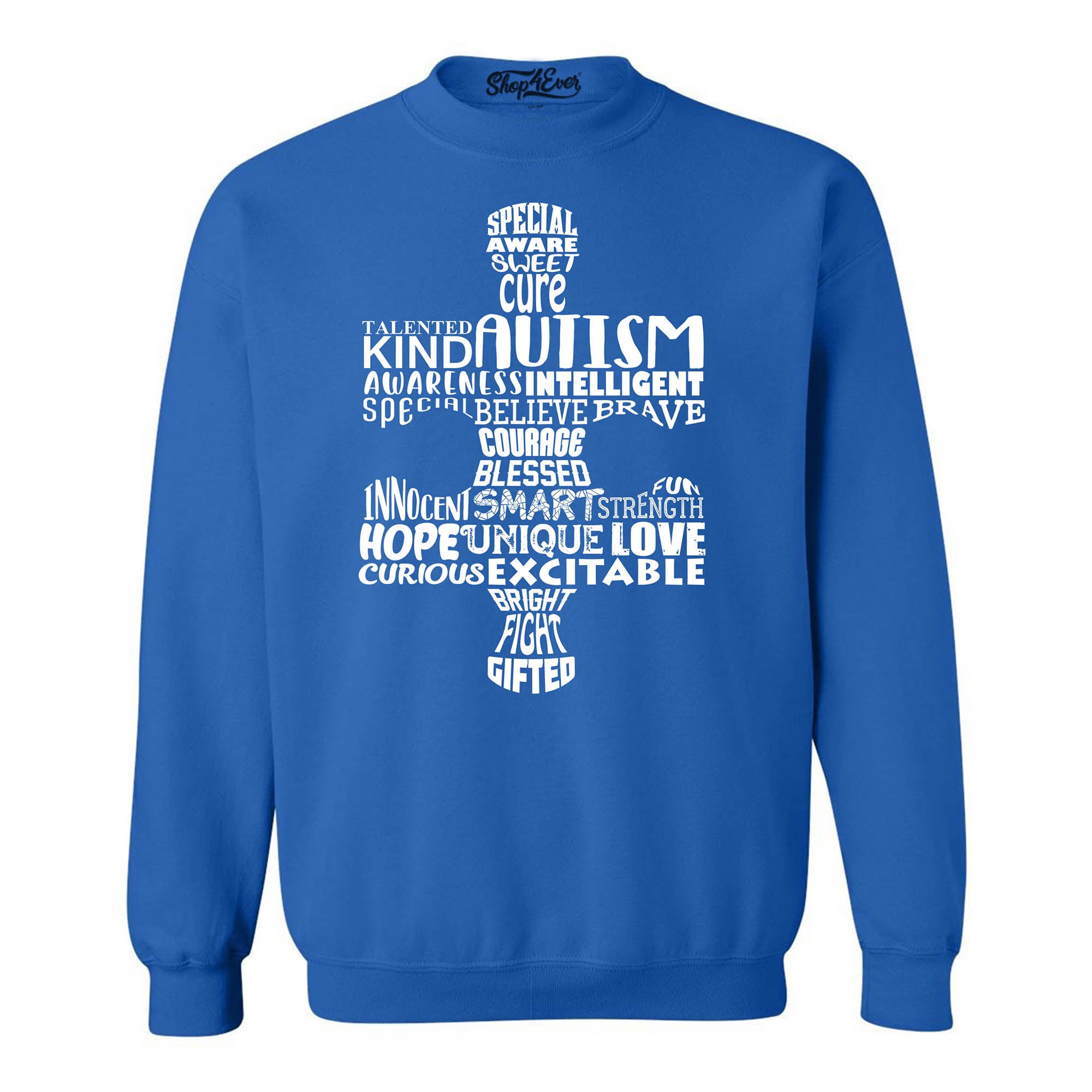 Puzzle Piece Word Cloud Autism Awareness Crewneck Sweatshirts
