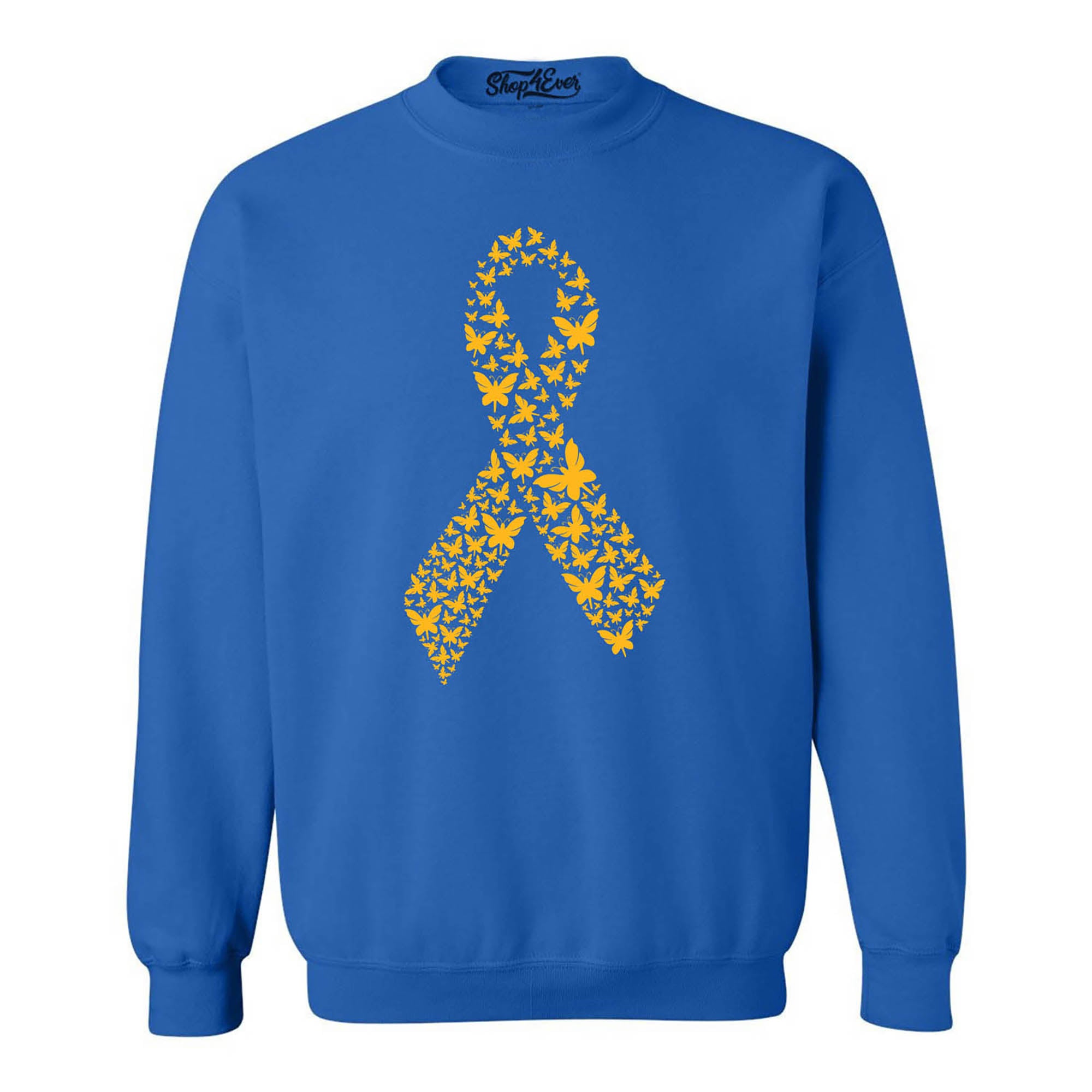 Gold Butterfly Ribbon Childhood Cancer Awareness Crewneck Sweatshirts