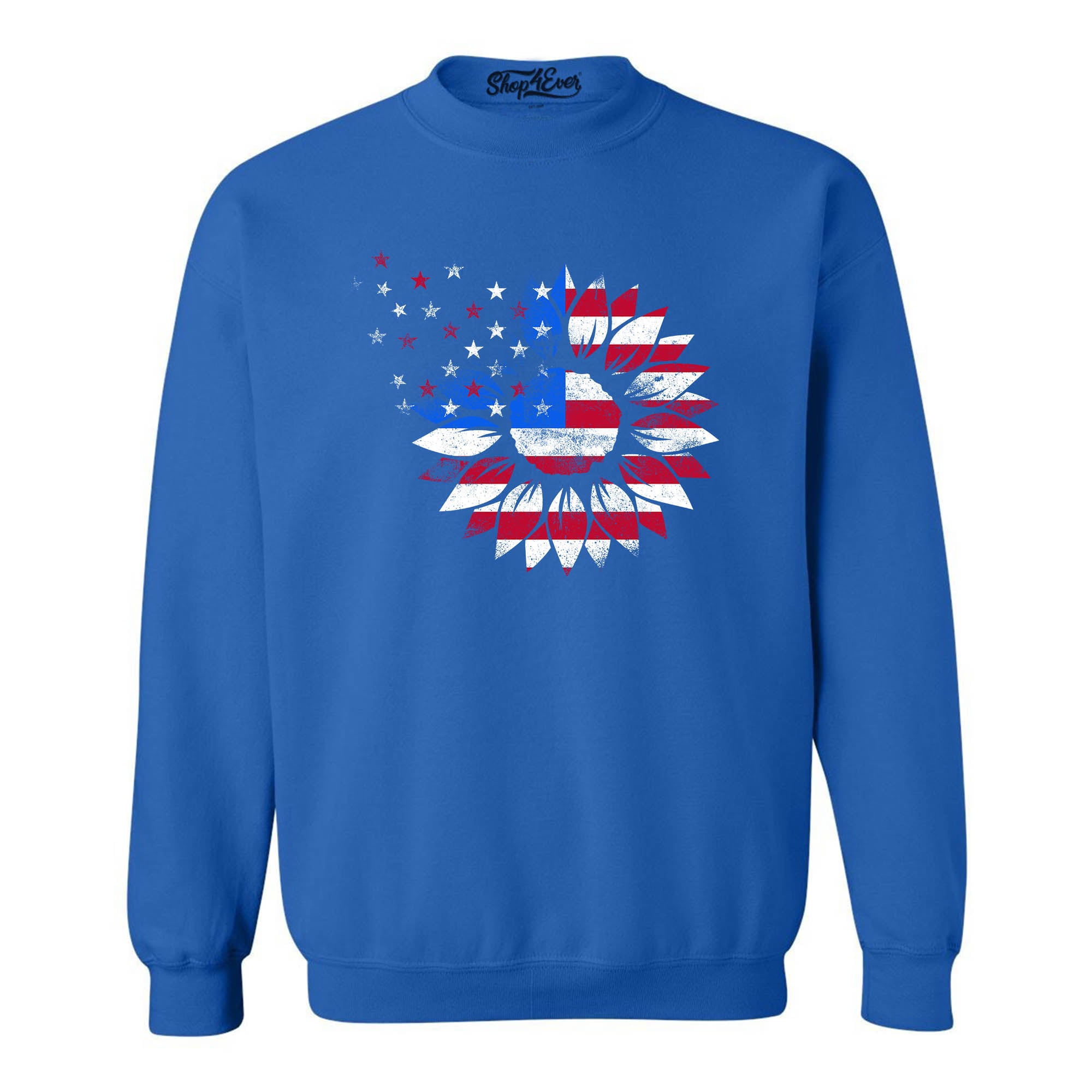 American Flag Sunflower Flower Star 4th of July Crewneck Sweatshirts