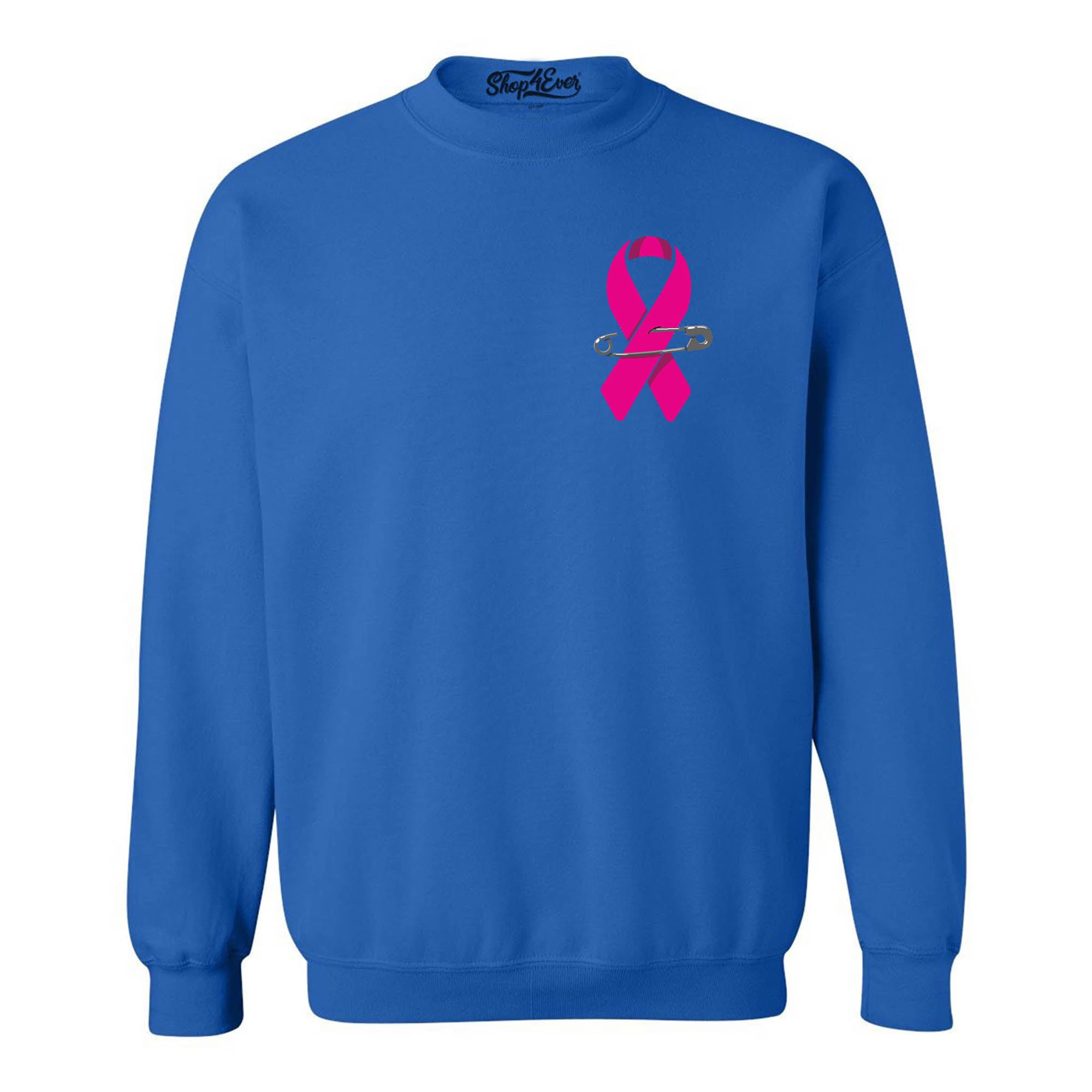 Pink Breast Cancer Ribbon Pin Support Awareness Crewneck Sweatshirts