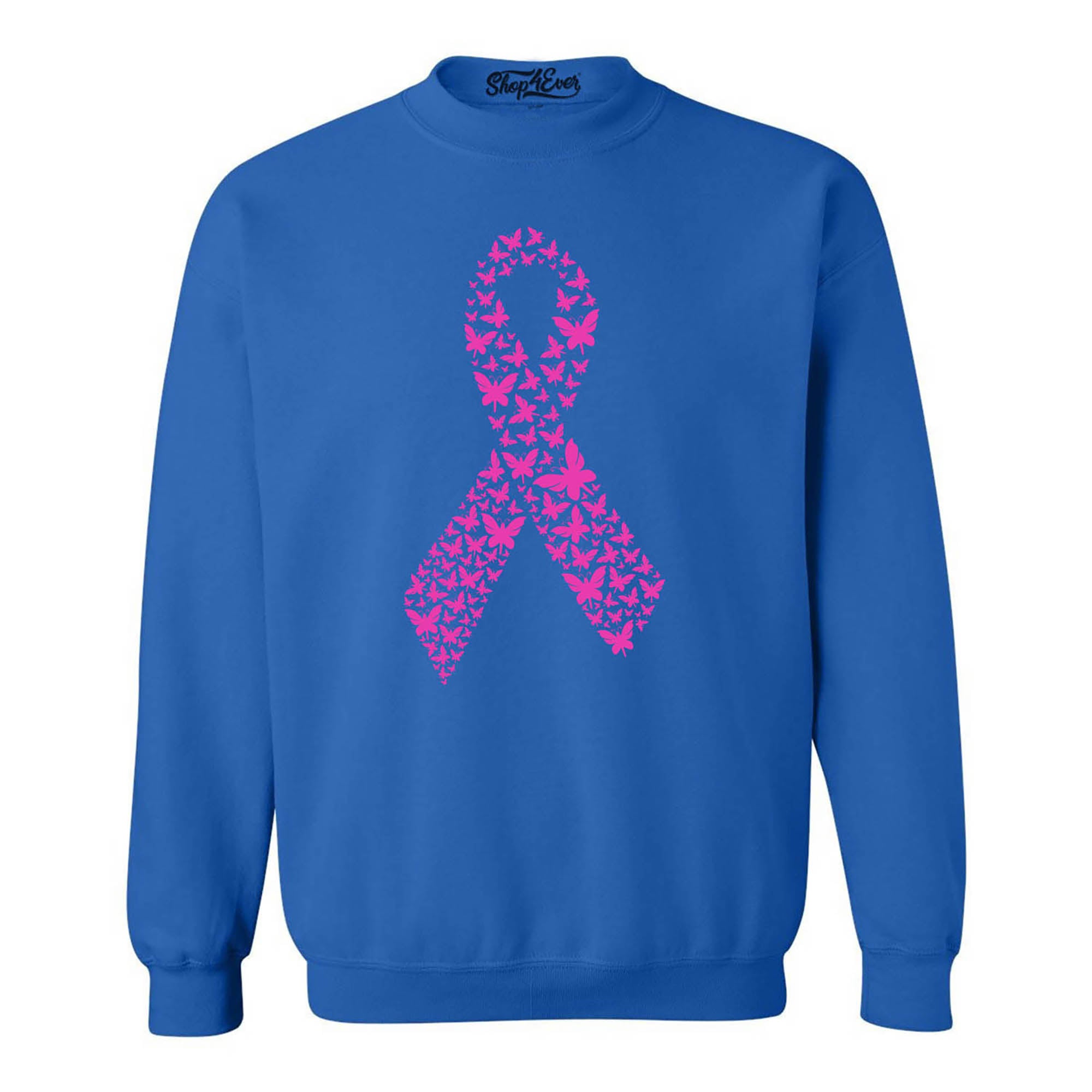 Pink Butterfly Ribbon Breast Cancer Awareness Crewneck Sweatshirts