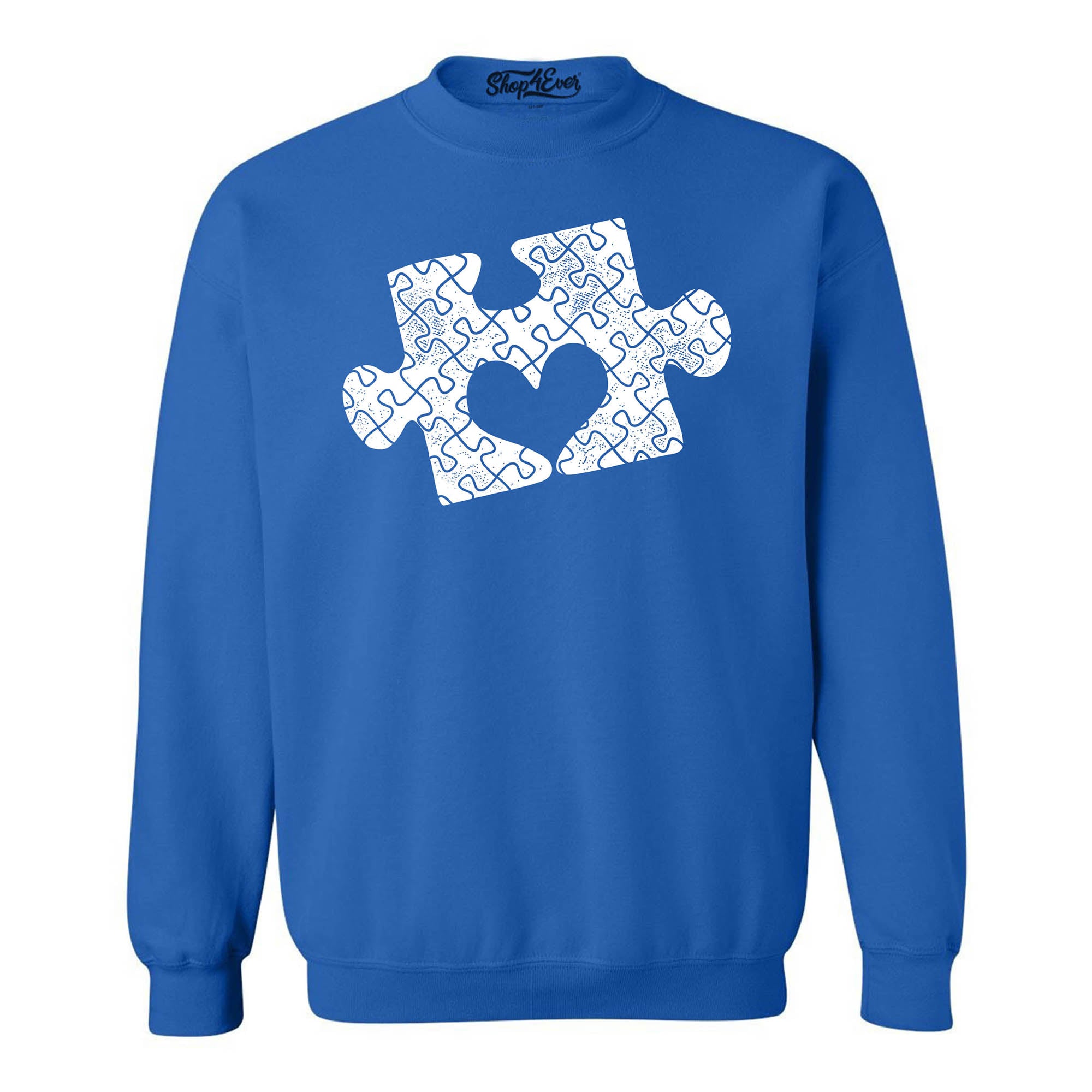 Puzzle Piece Heart Autism Awareness Crewneck Sweatshirts