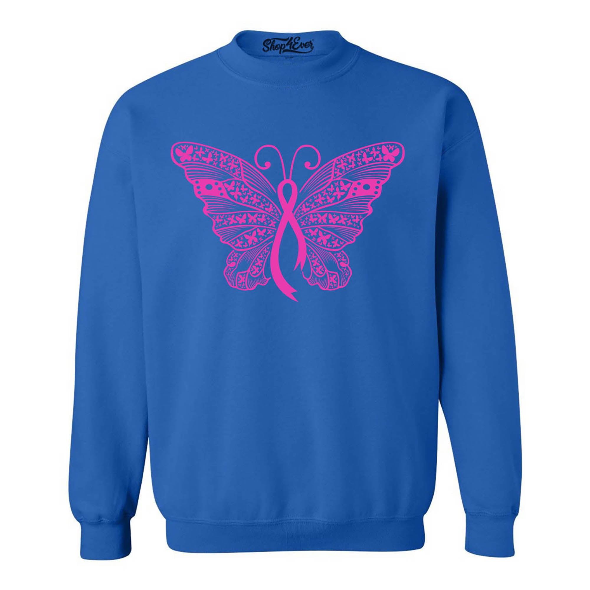 Pink Ribbon Butterfly Breast Cancer Awareness Crewneck Sweatshirts