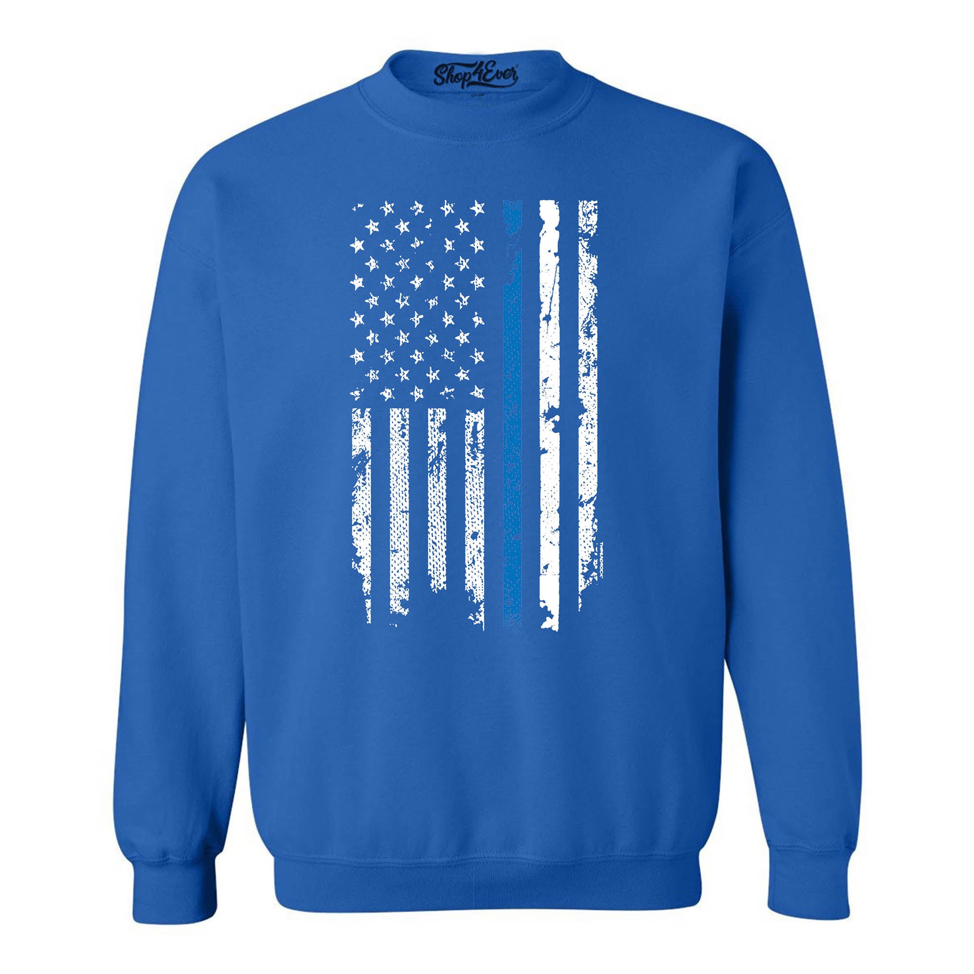 Police Officer American Flag Blue Line USA Law Enforcement Crewneck Sweatshirts