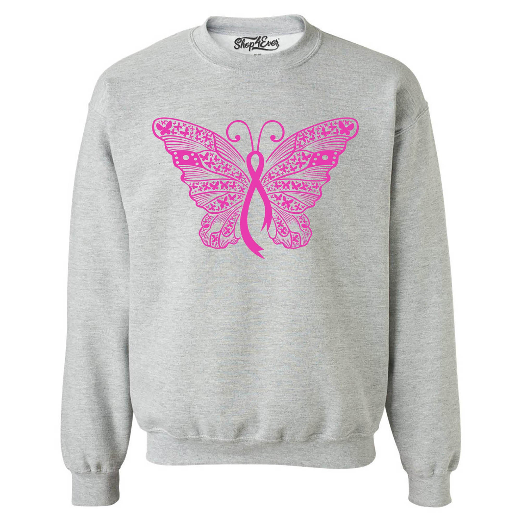 Pink Ribbon Butterfly Breast Cancer Awareness Crewneck Sweatshirts