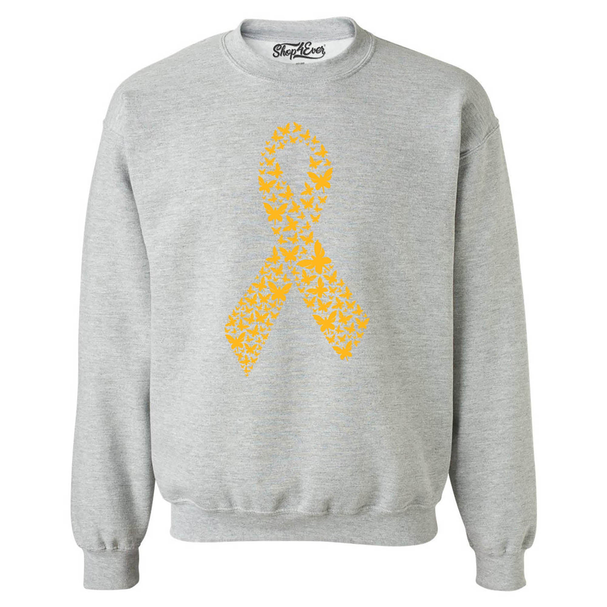 Gold Butterfly Ribbon Childhood Cancer Awareness Crewneck Sweatshirts