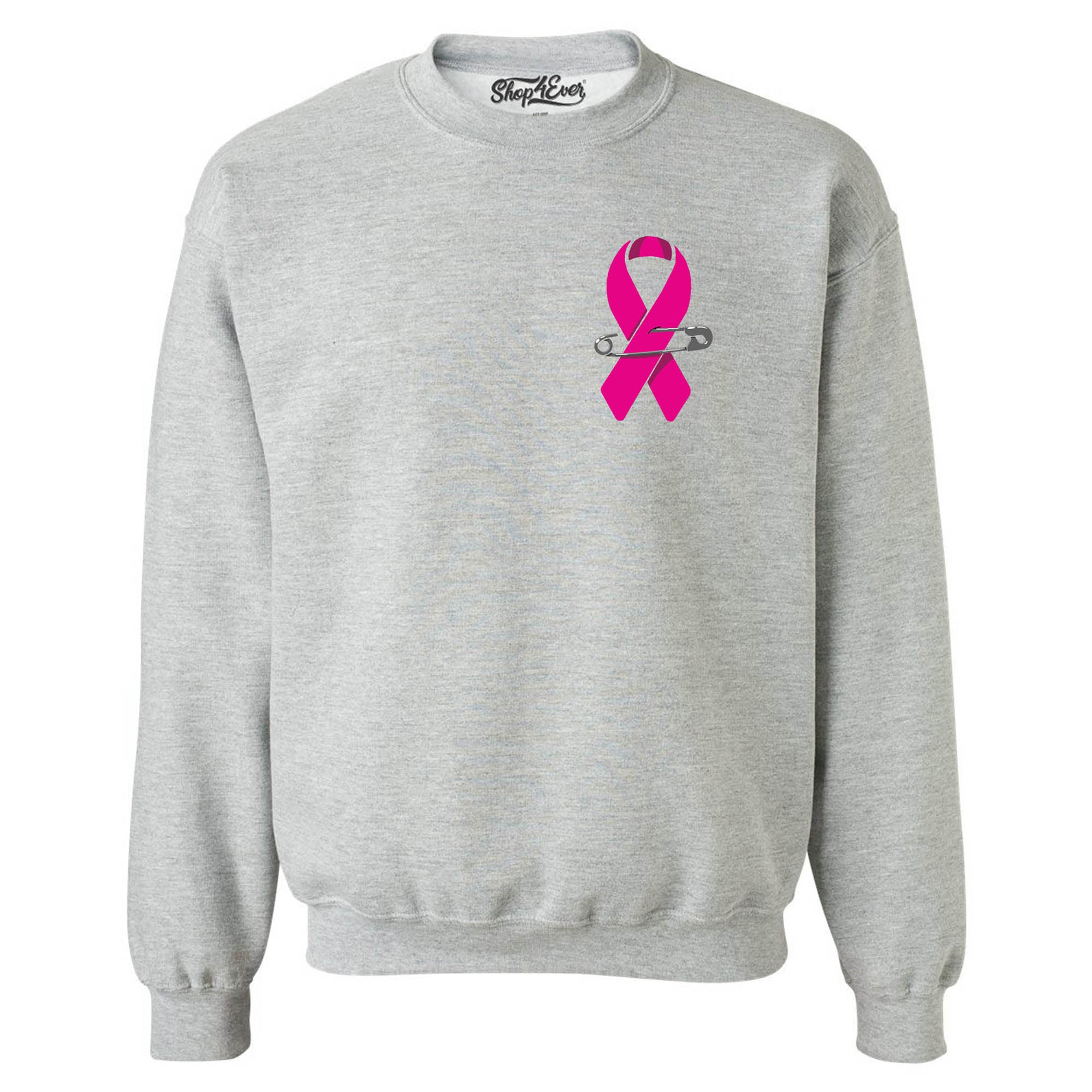Pink Breast Cancer Ribbon Pin Support Awareness Crewneck Sweatshirts