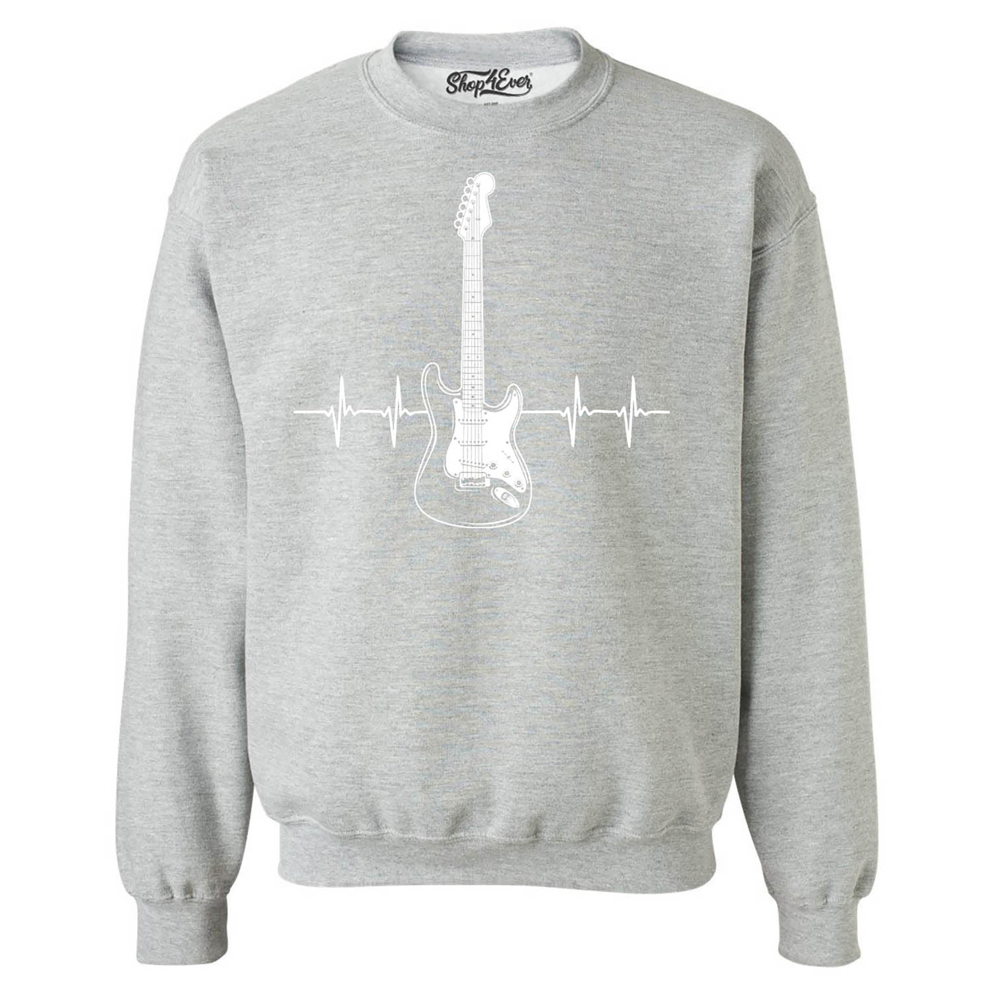 Electric Guitar Heartbeat Musician Crewneck Sweatshirts
