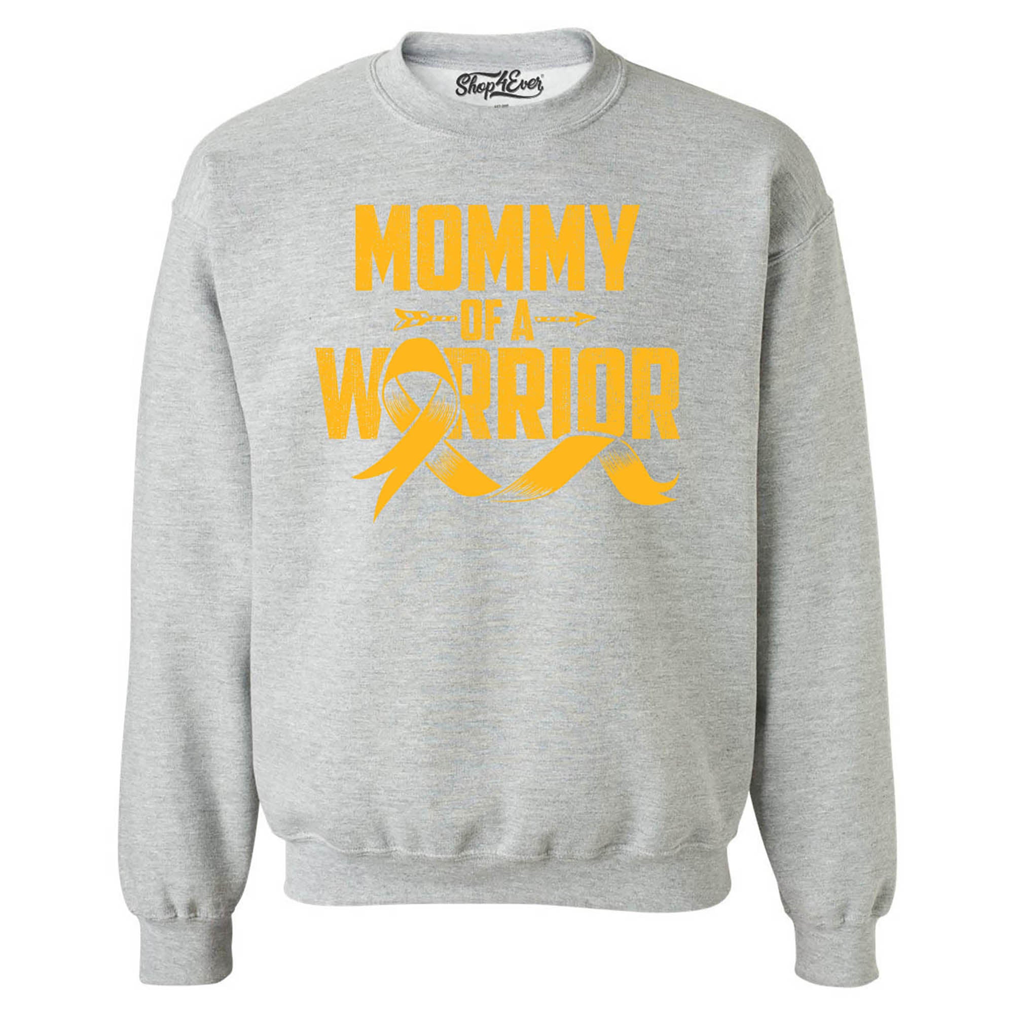 Mommy of a Warrior Childhood Cancer Awareness Crewneck Sweatshirts