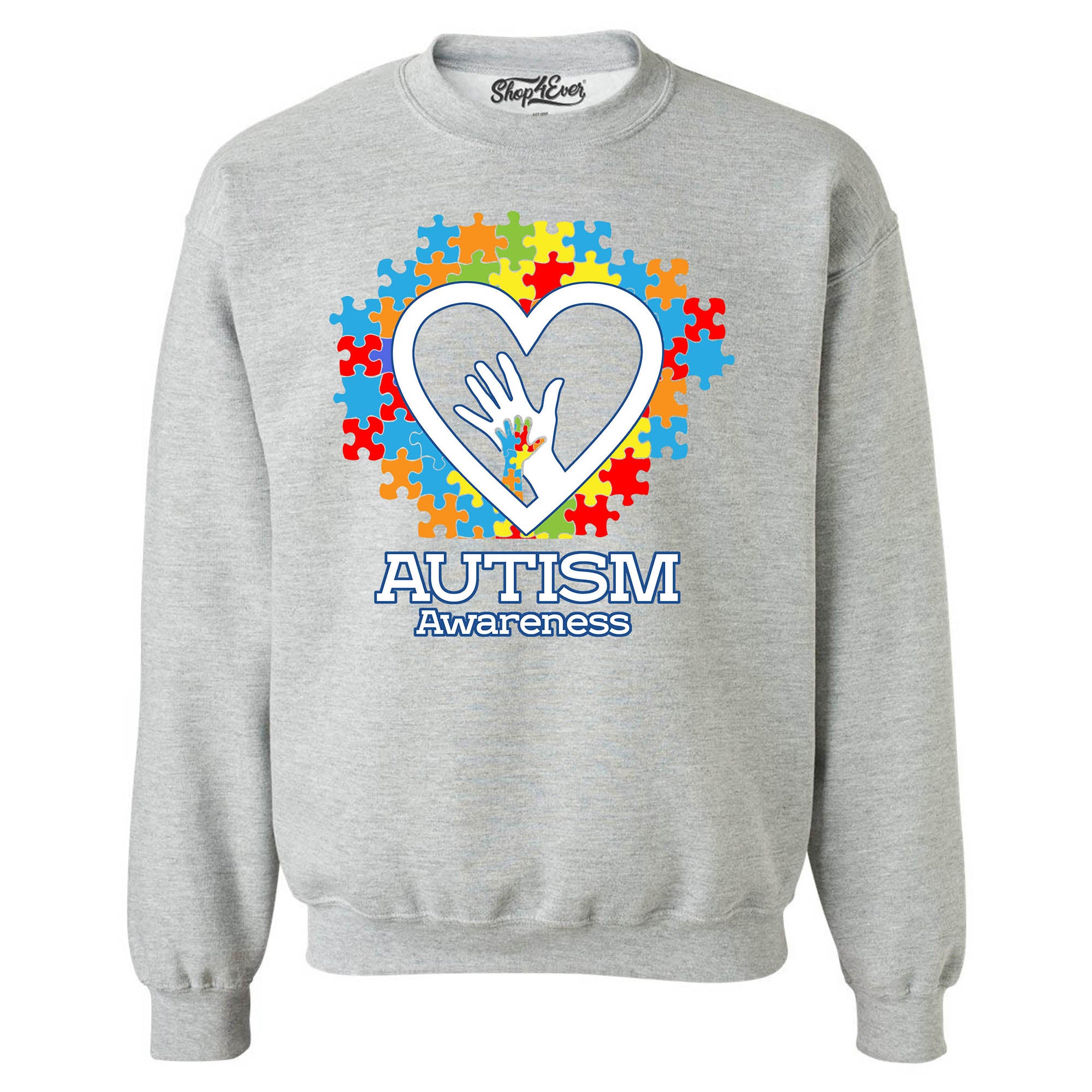 Autism Awareness Hands in Heart Crewneck Sweatshirts