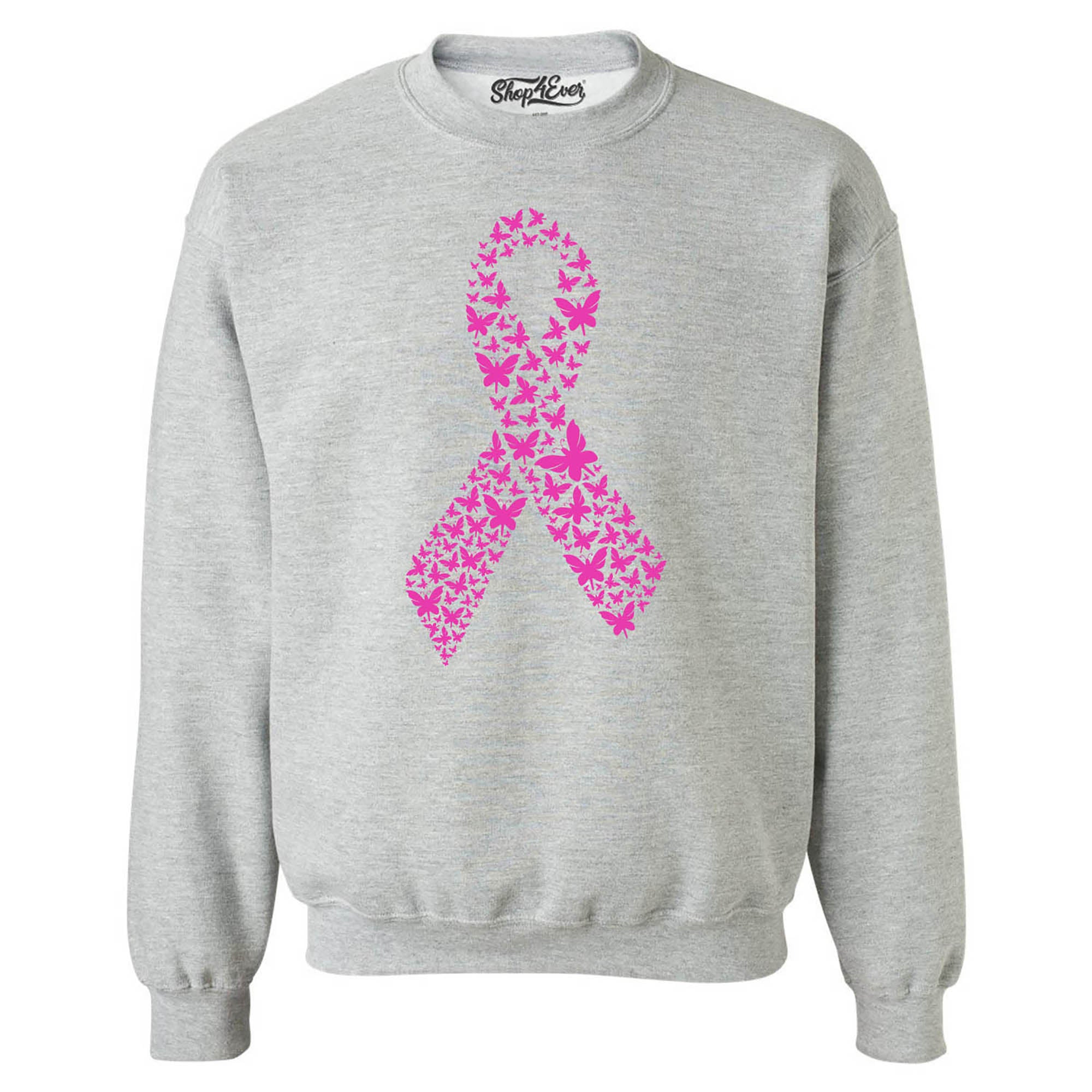 Pink Butterfly Ribbon Breast Cancer Awareness Crewneck Sweatshirts